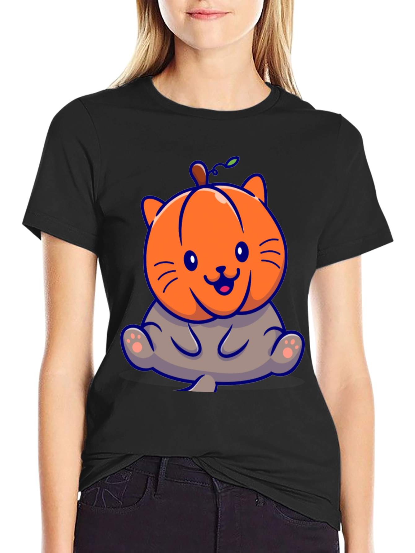 Pumpkin Cat Halloween Graphic T-Shirt