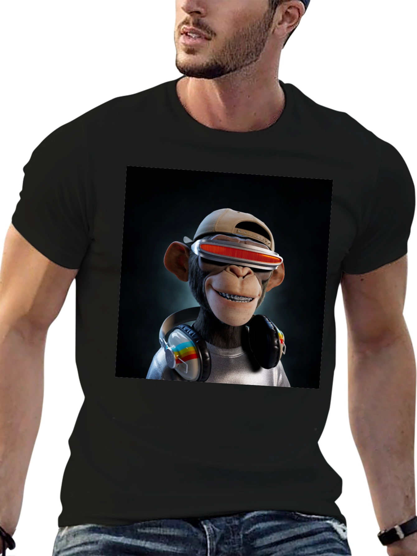 NFT Monkey Graphic Black Tee - Unique Style