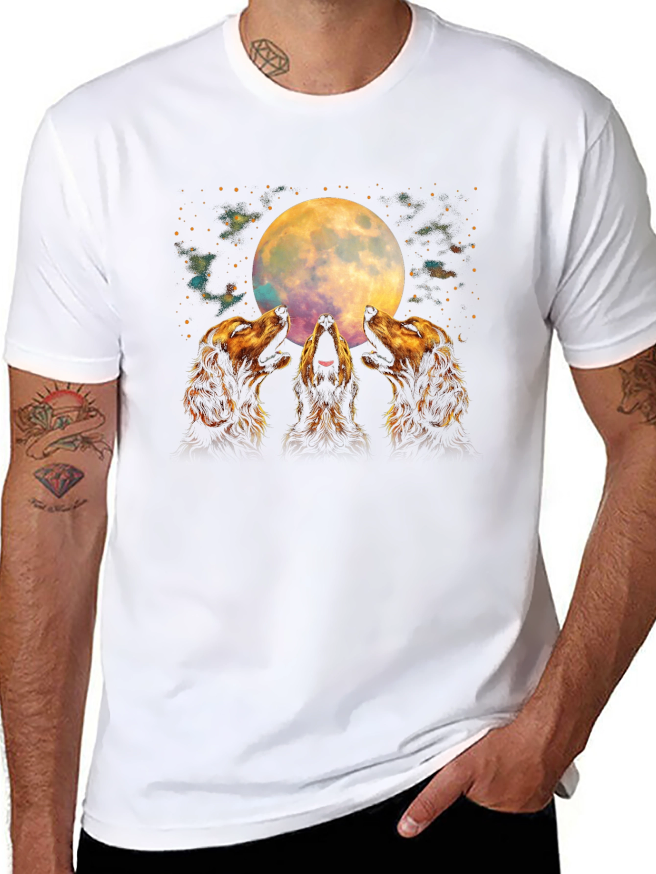 Howling Dogs Moon T-Shirt - Black Graphic Tee