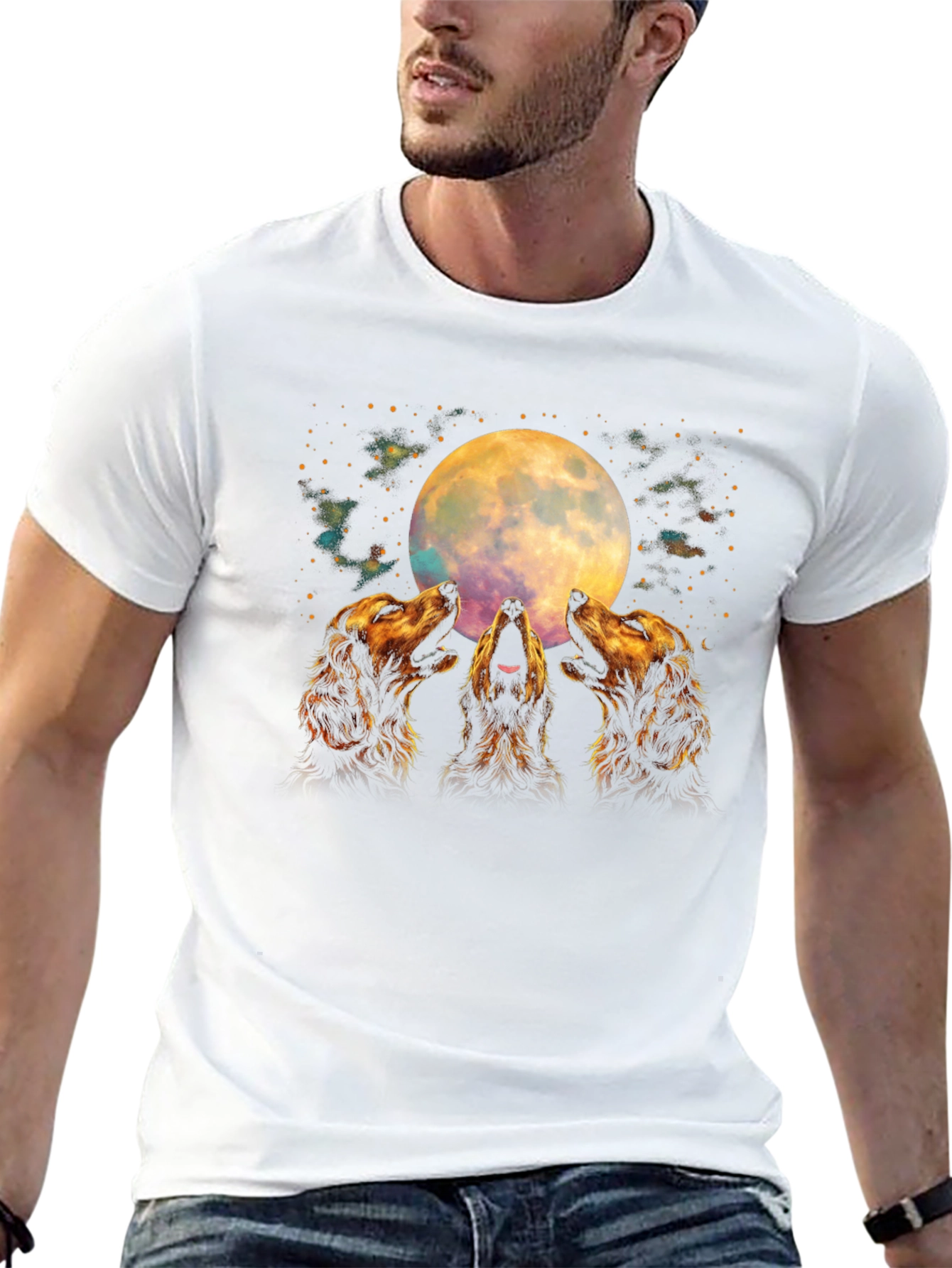 Howling Dogs Moon T-Shirt - Black Graphic Tee