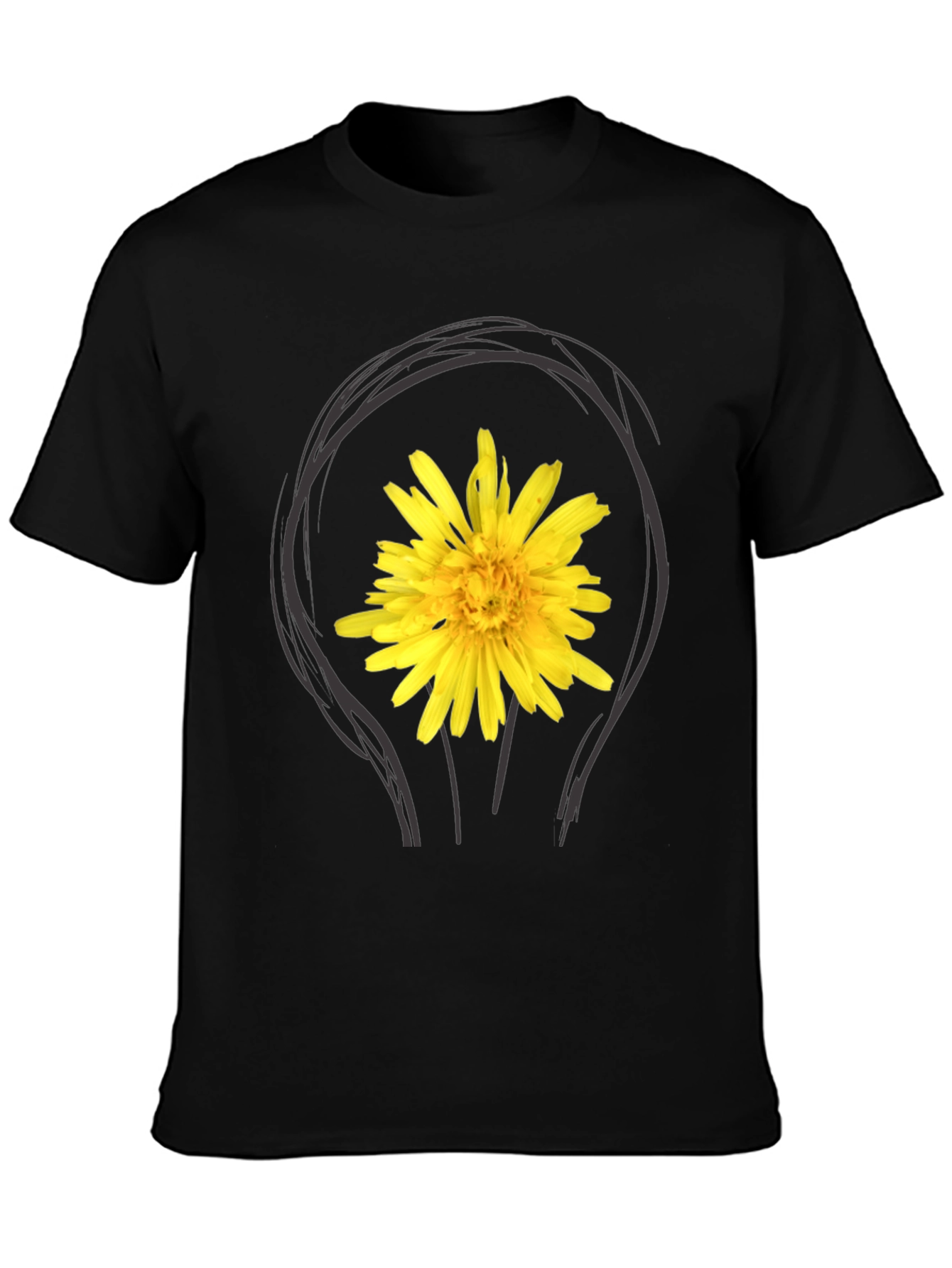 Dandelion Bulb Tee - Black Cotton Graphic T-Shirt