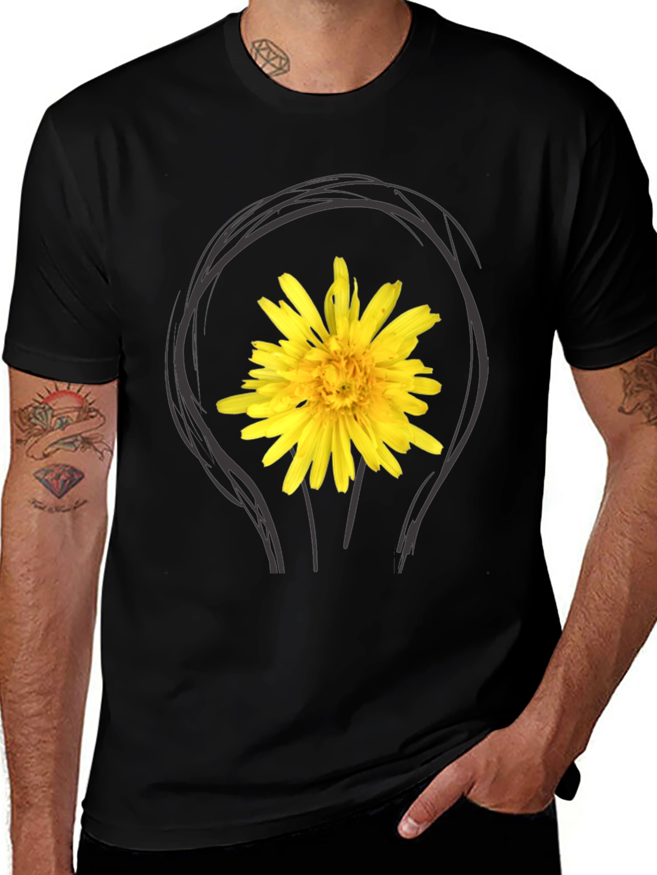 Dandelion Bulb Tee - Black Cotton Graphic T-Shirt