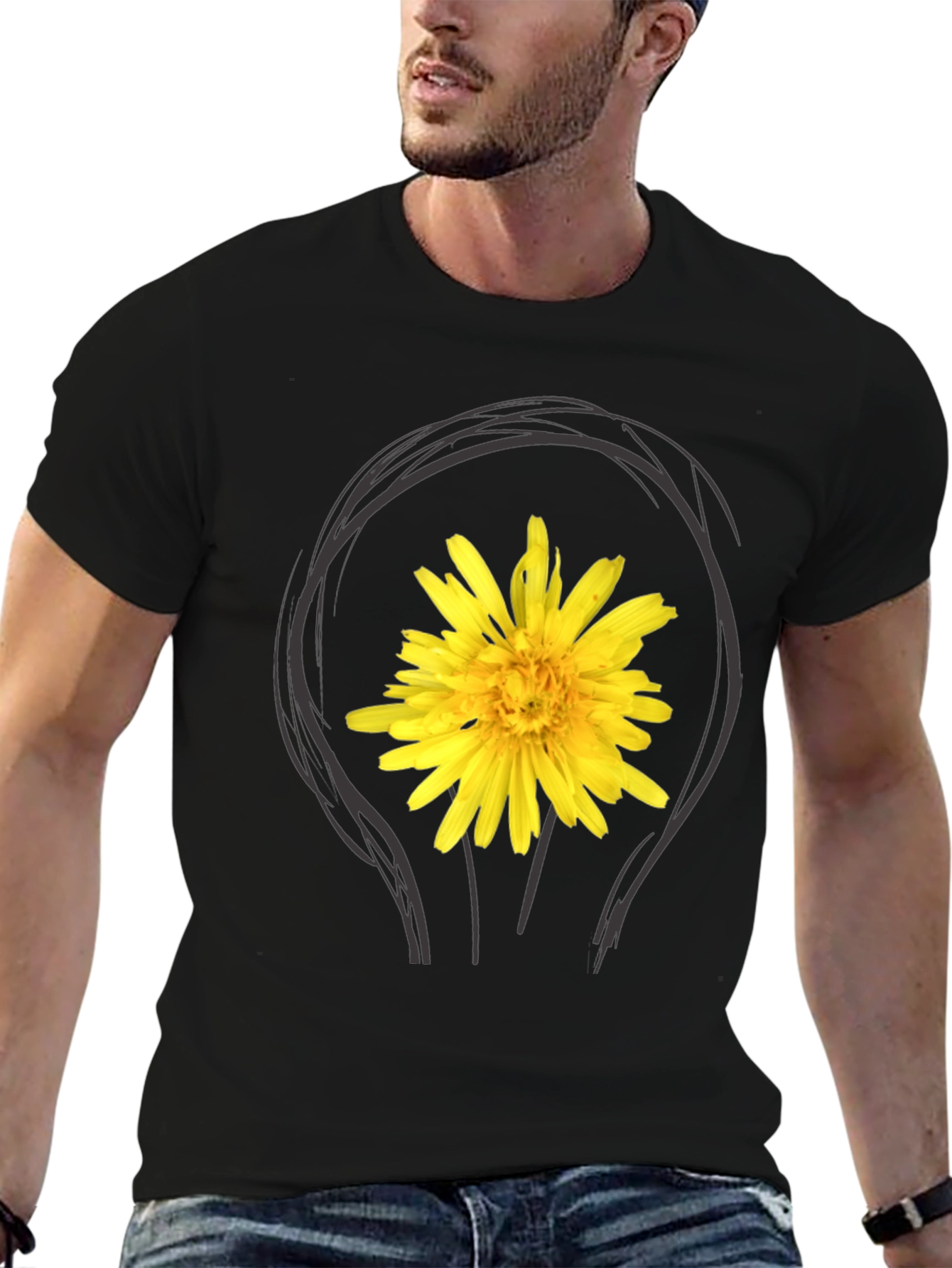 Dandelion Bulb Tee - Black Cotton Graphic T-Shirt