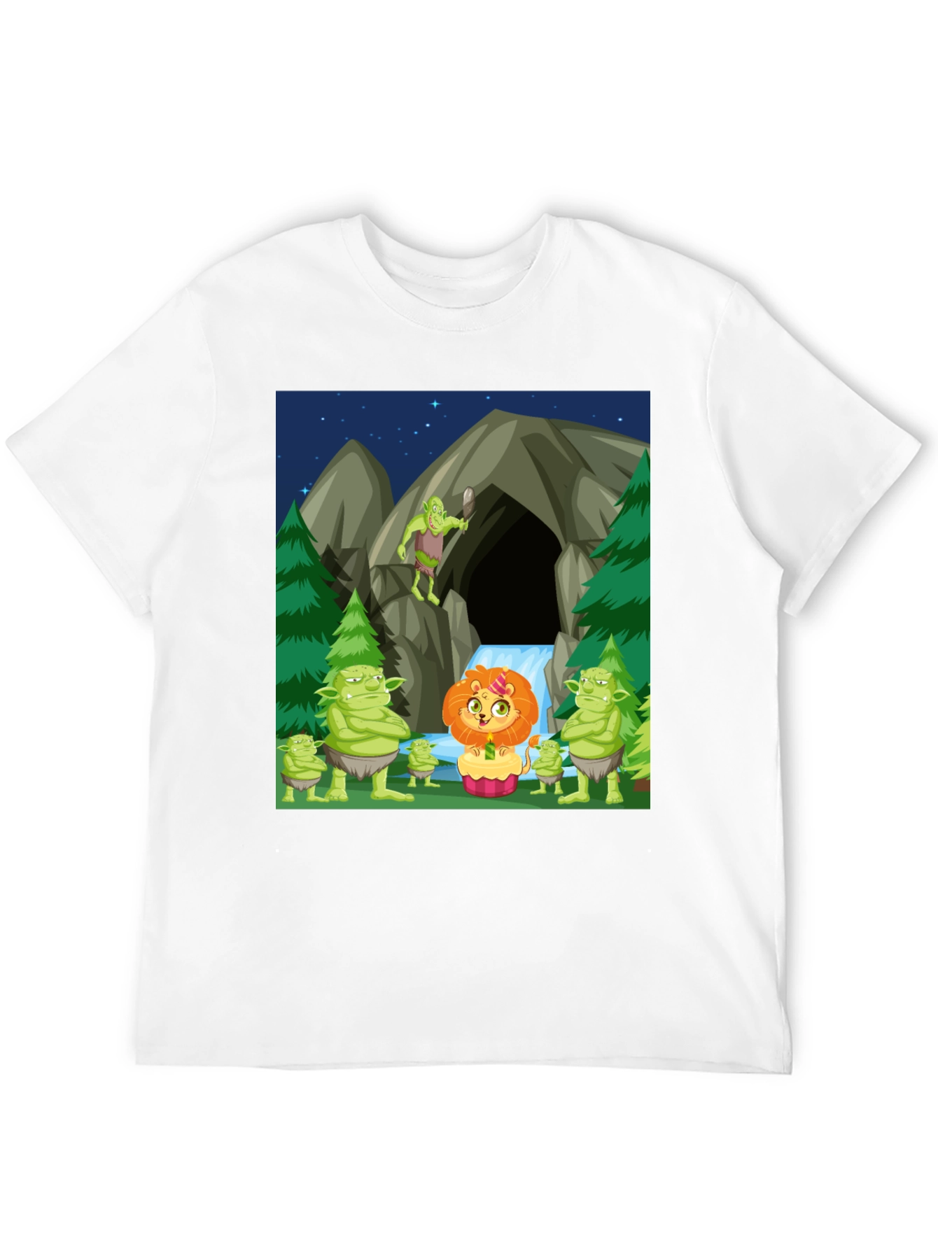 Cartoon Lion & Trolls Black T-Shirt