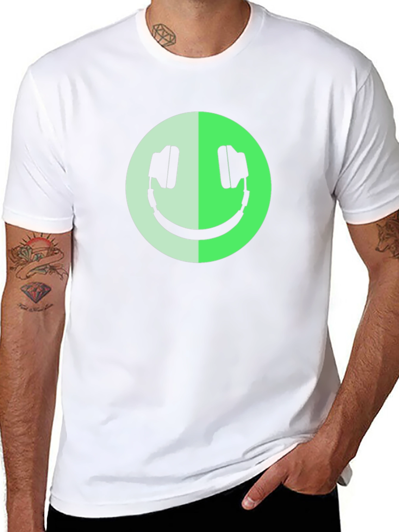 Headphone Smiley Face T-Shirt - Black