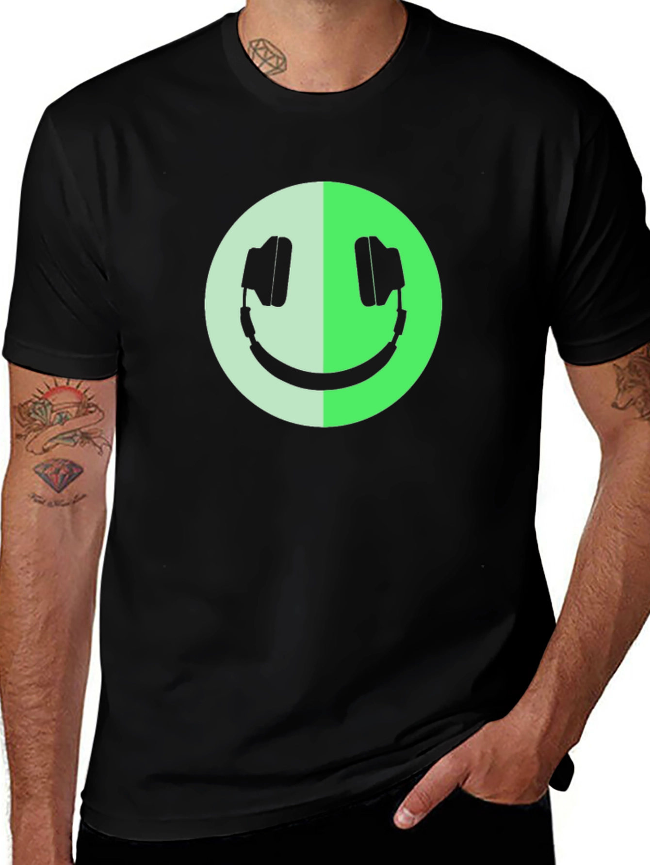 Headphone Smiley Face T-Shirt - Black