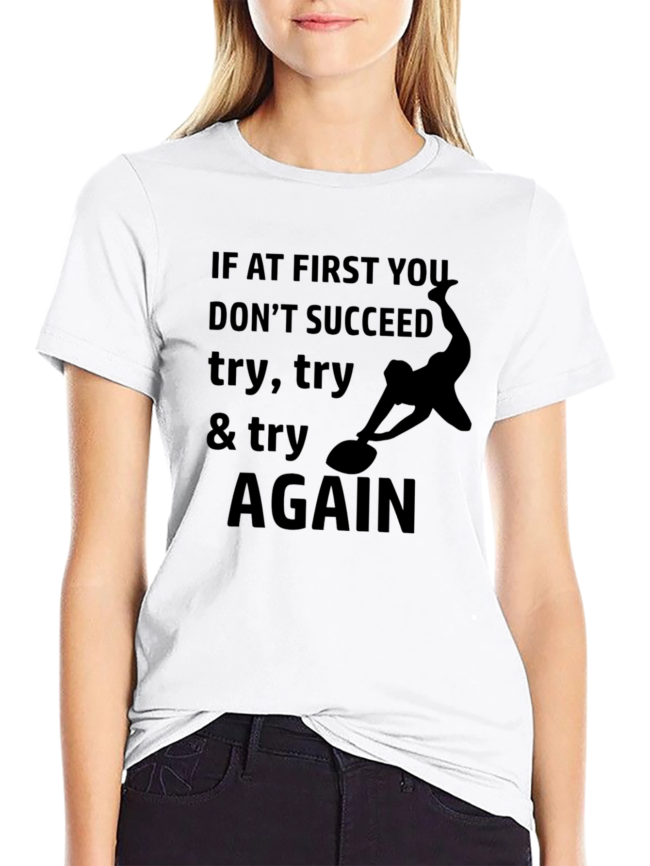 Try Again Black Graphic Tee - Inspirational Print