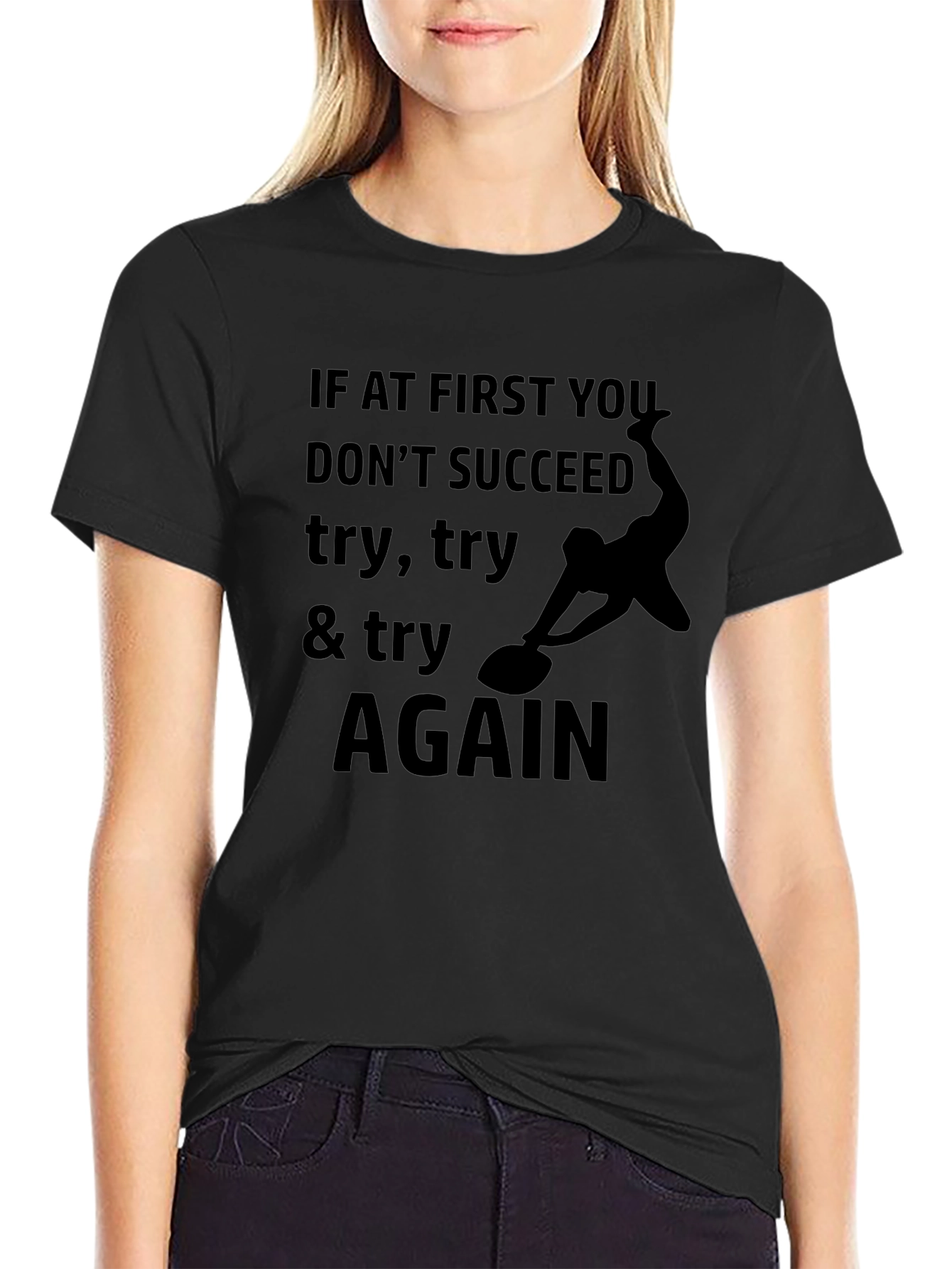 Try Again Black Graphic Tee - Inspirational Print