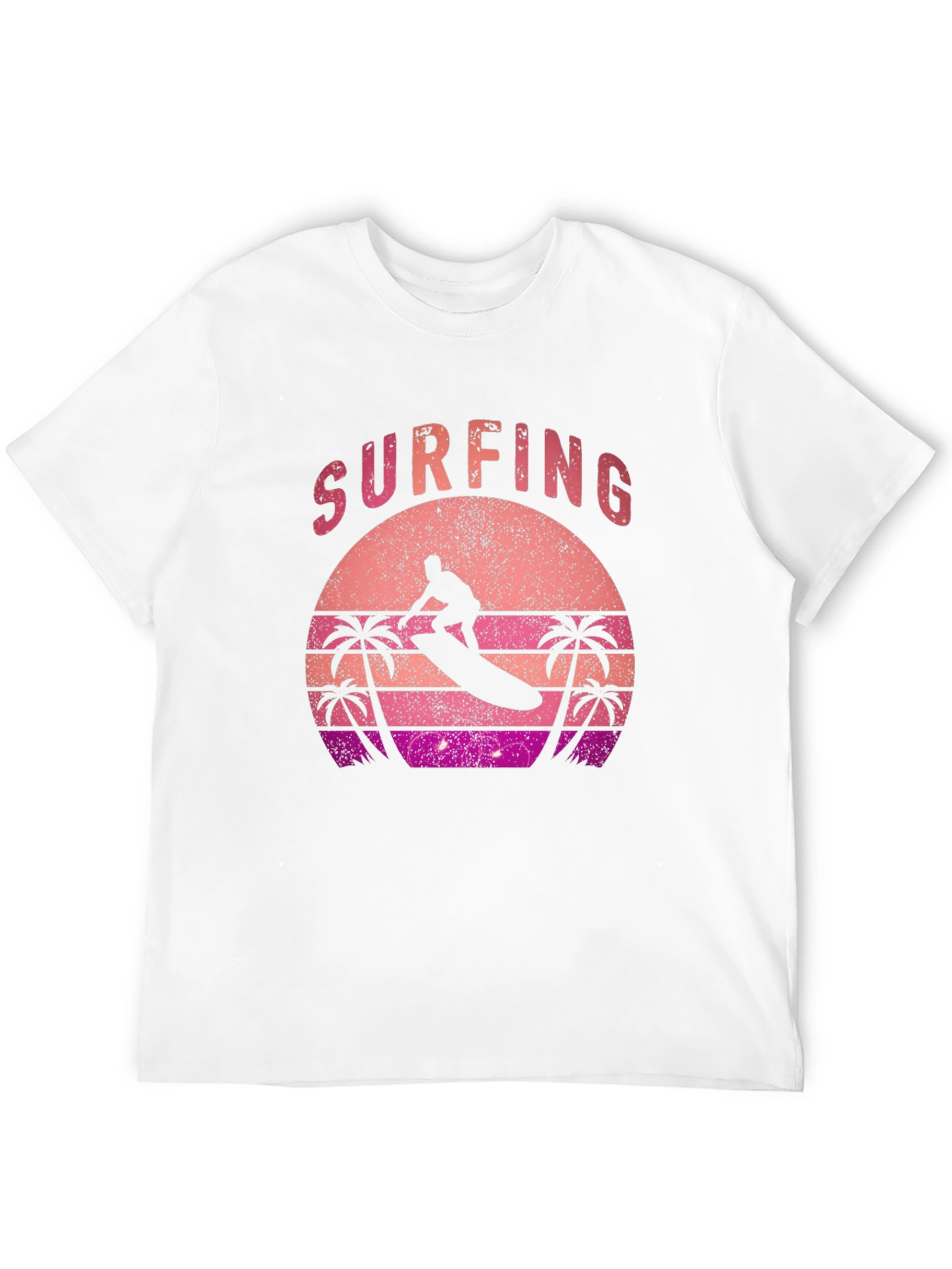 Retro Surfing Sunset Graphic Tee - Black Cotton T-Shirt