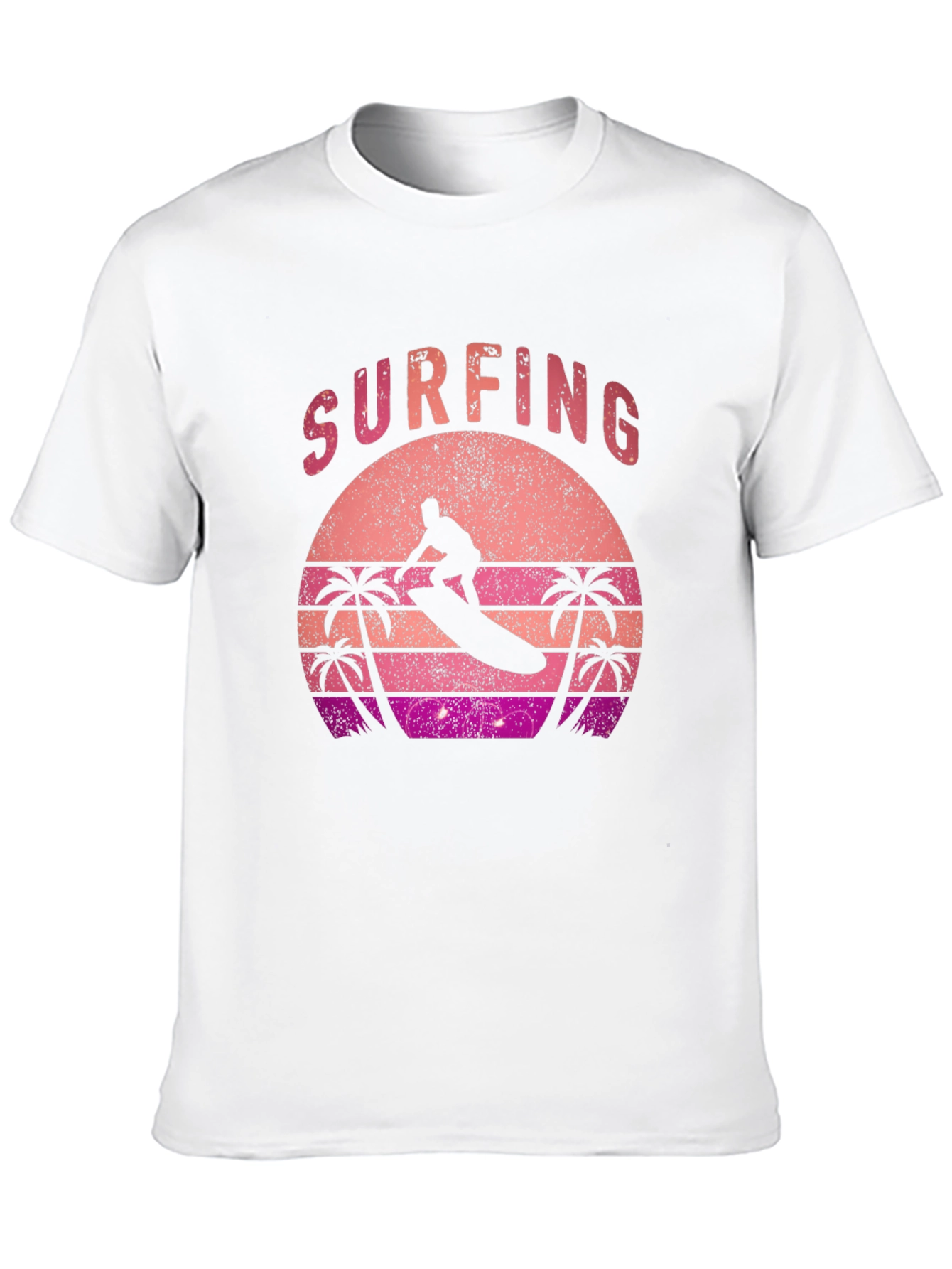 Retro Surfing Sunset Graphic Tee - Black Cotton T-Shirt