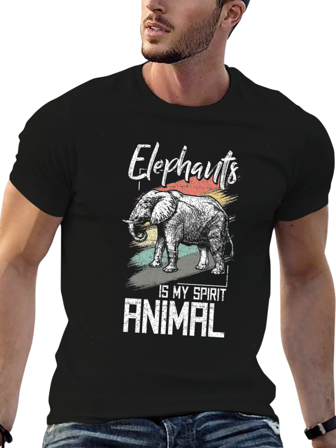 Elephant Spirit Animal Graphic Tee - Black Cotton T-Shirt