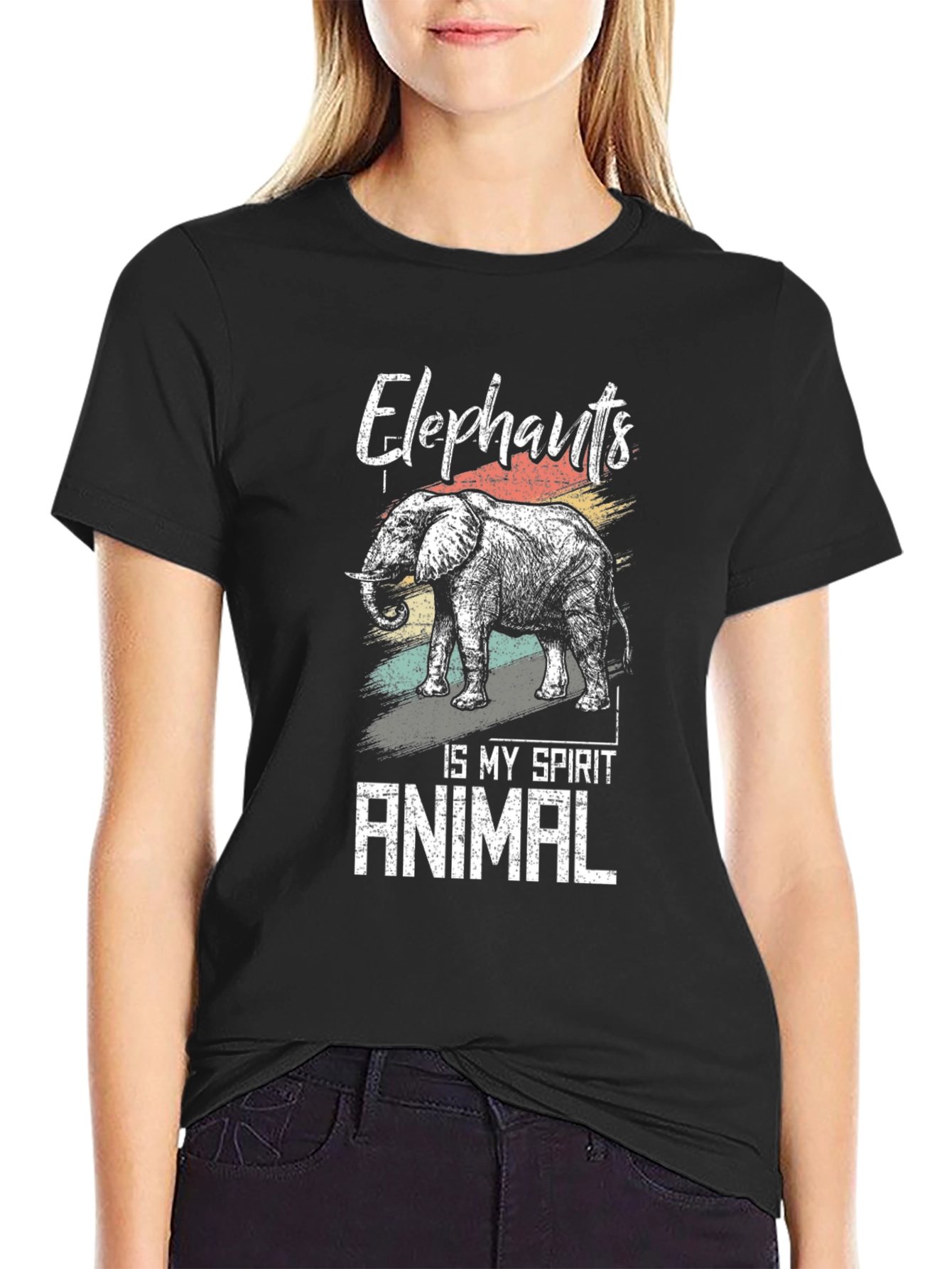 Elephant Spirit Animal Graphic Tee - Black Cotton T-Shirt