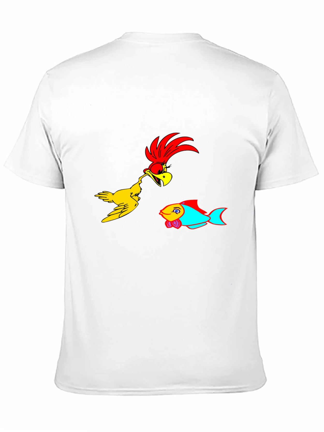 Cartoon Bird & Fish Graphic Black T-Shirt