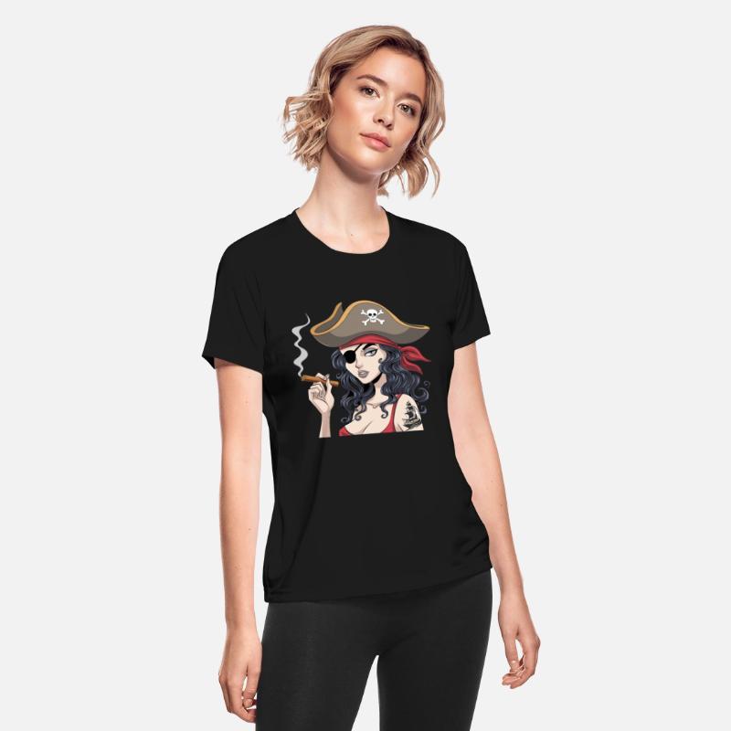 Bold Buccaneer Pirate Woman with Cigar and Skull