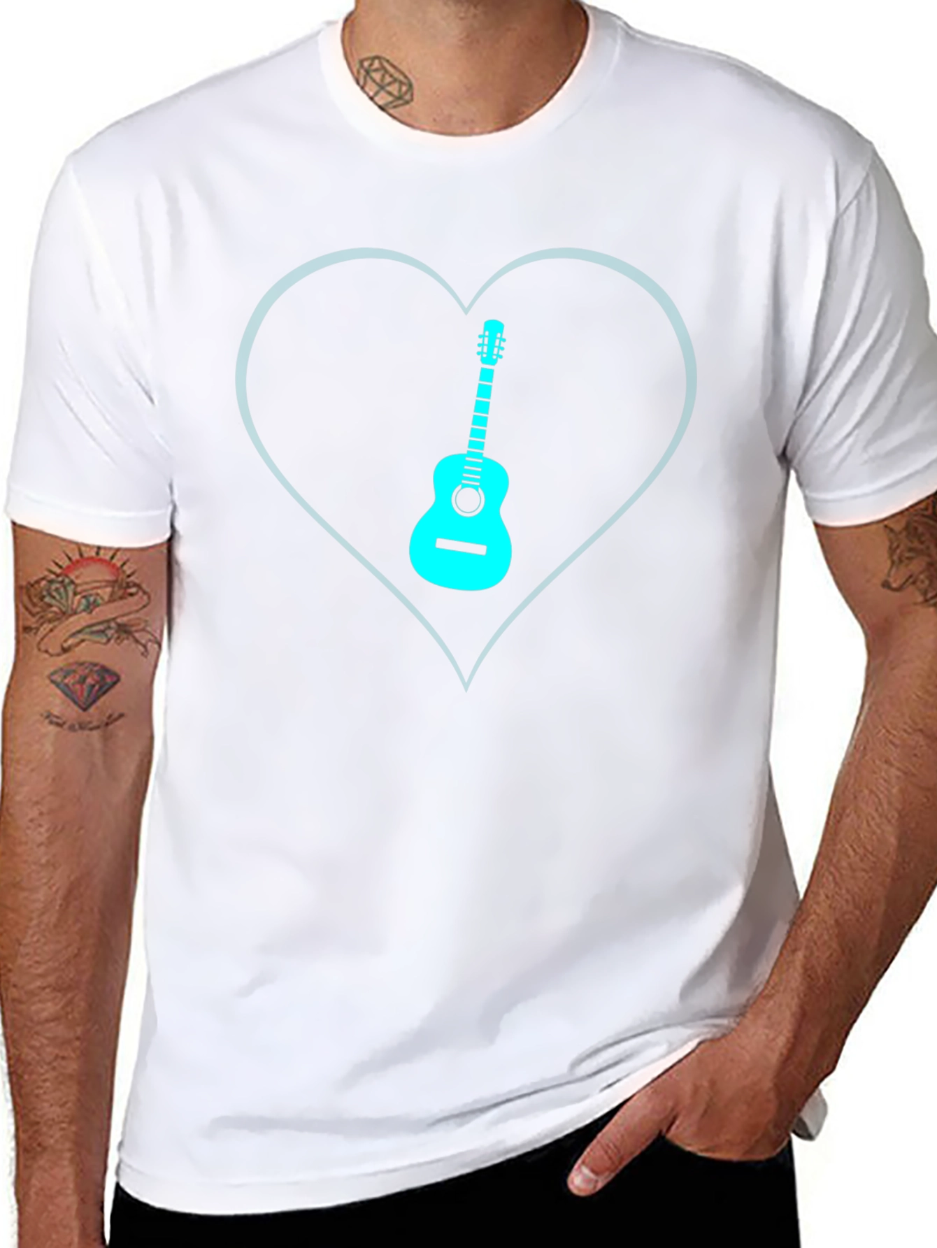 Guitar Heart Graphic Tee - Black Cotton T-Shirt
