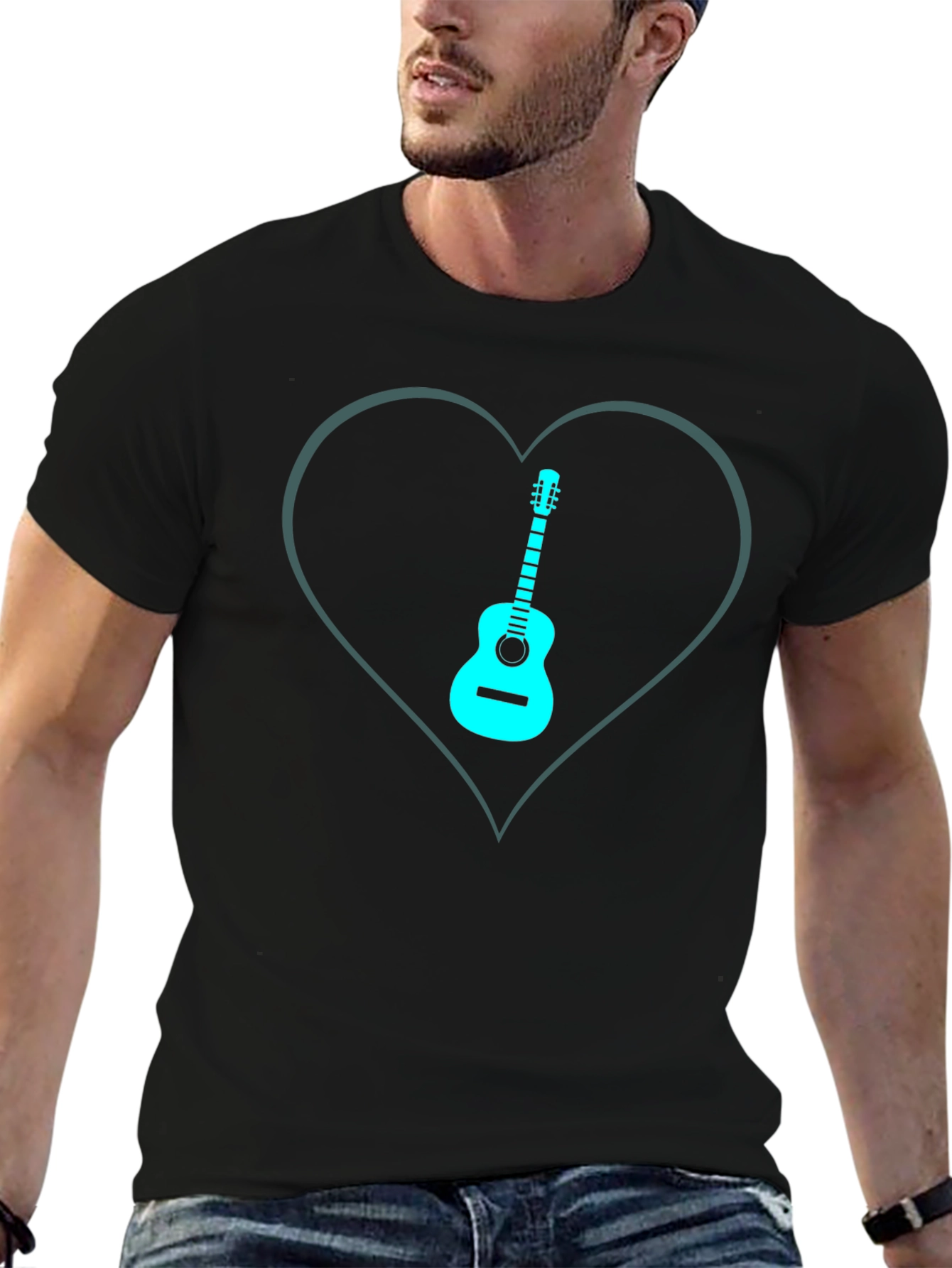 Guitar Heart Graphic Tee - Black Cotton T-Shirt