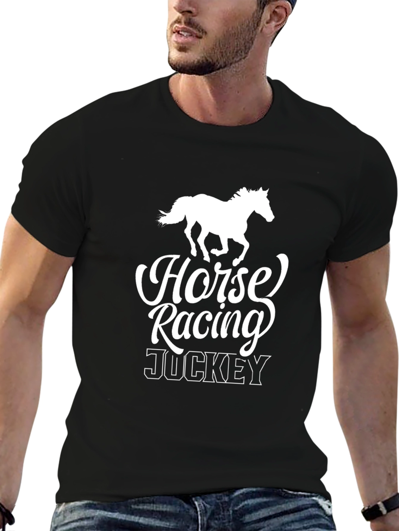 Horse Racing Jockey T-Shirt Black Cotton