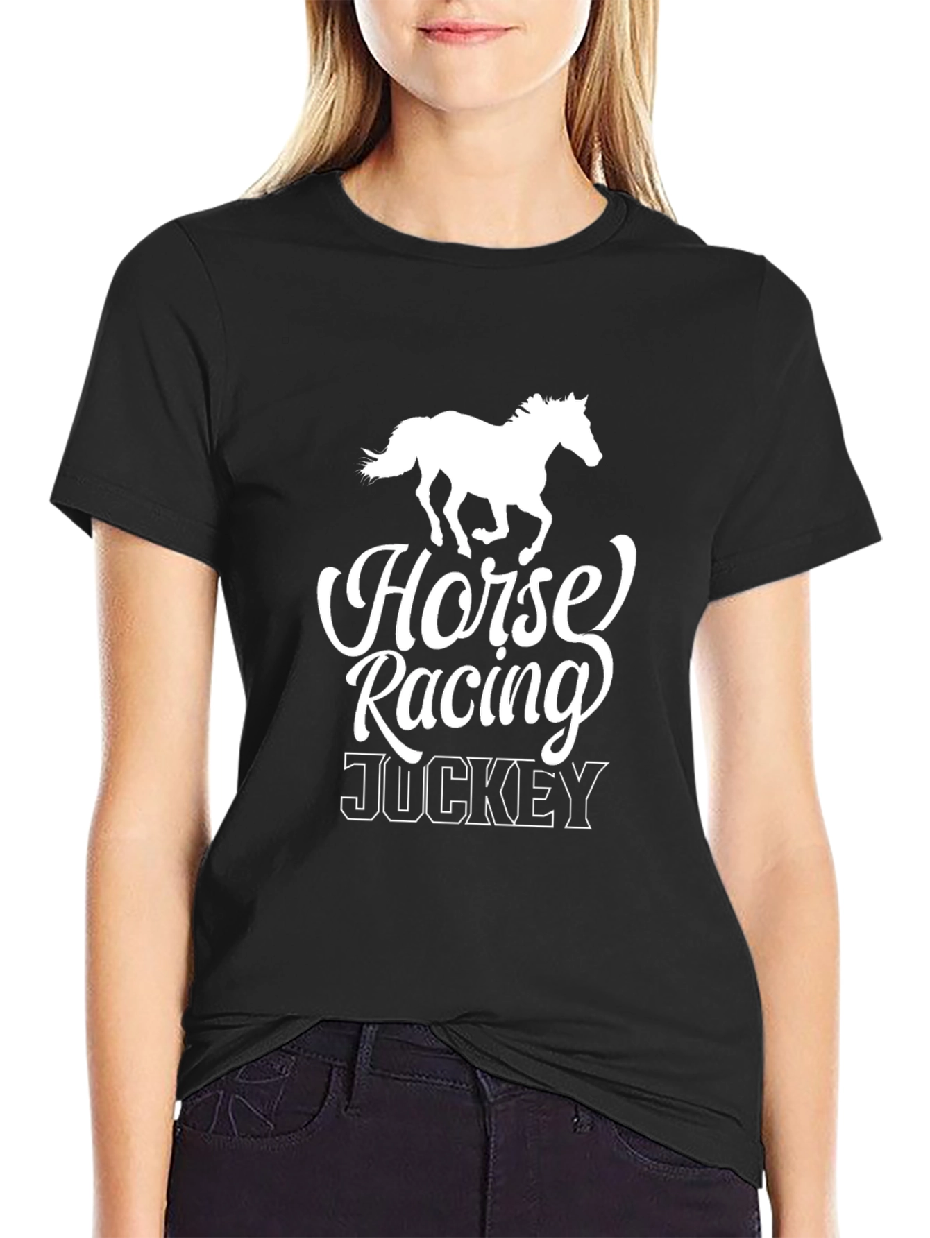 Horse Racing Jockey T-Shirt Black Cotton