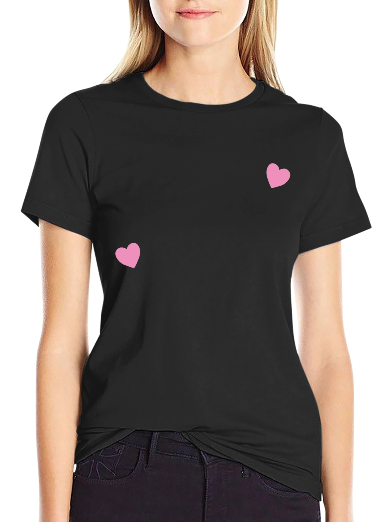 Mens Black T-Shirt with Pink Hearts