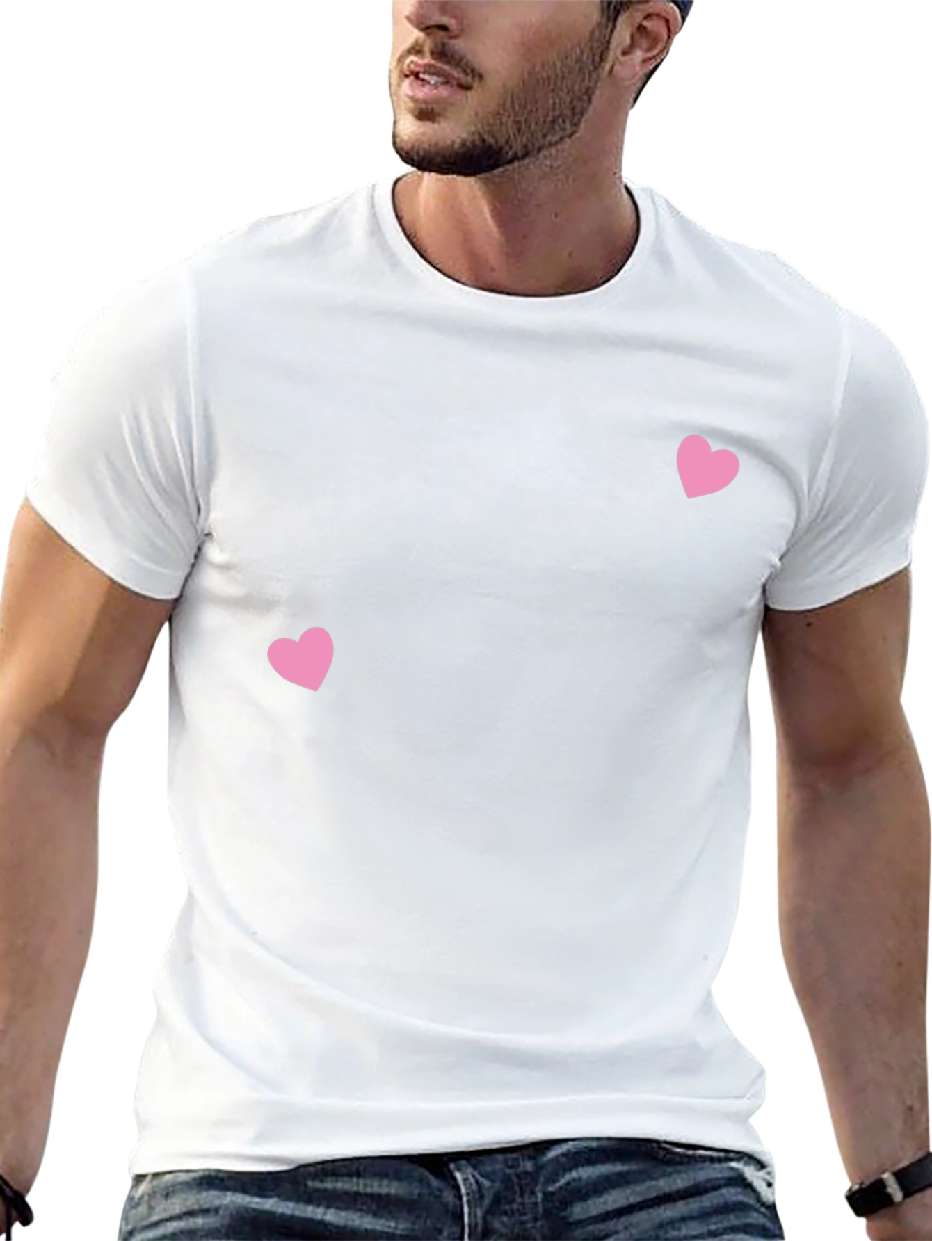 Mens Black T-Shirt with Pink Hearts