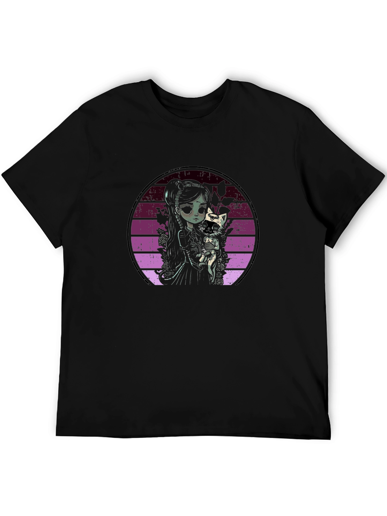 Gothic Girl with Cat T-Shirt
