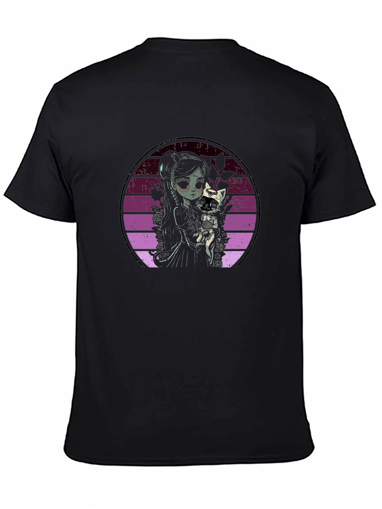 Gothic Girl with Cat T-Shirt