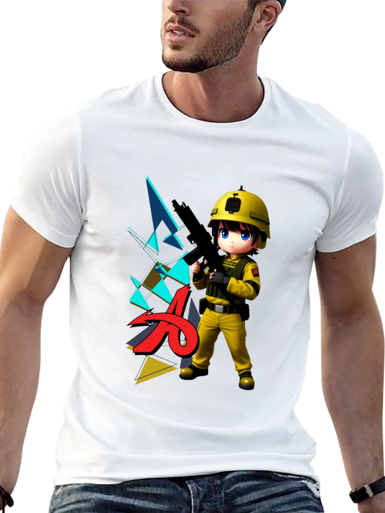 Anime Soldier Graphic Black T-Shirt