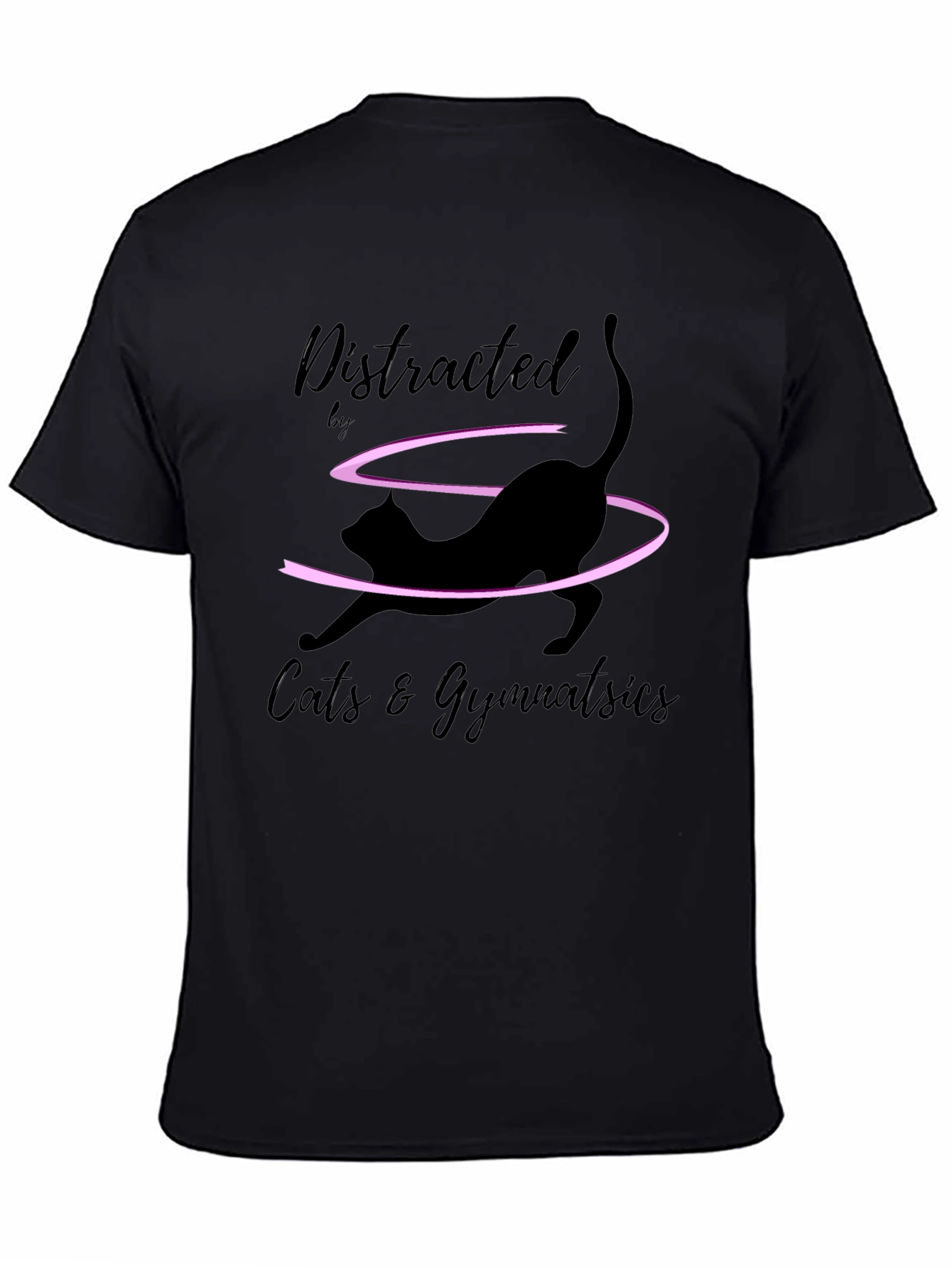 Distracted by Cats & Gymnastics Black T-Shirt