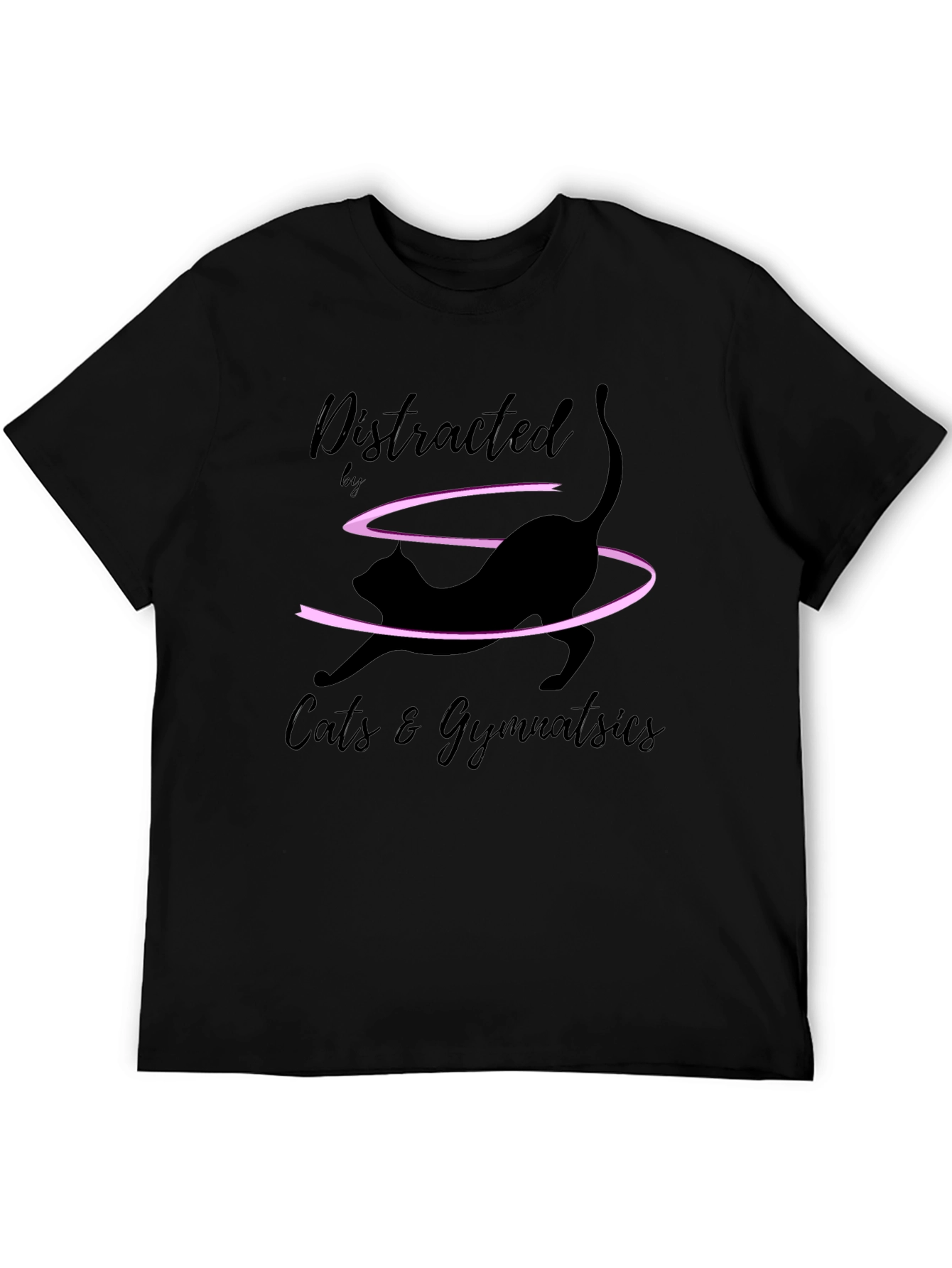 Distracted by Cats & Gymnastics Black T-Shirt