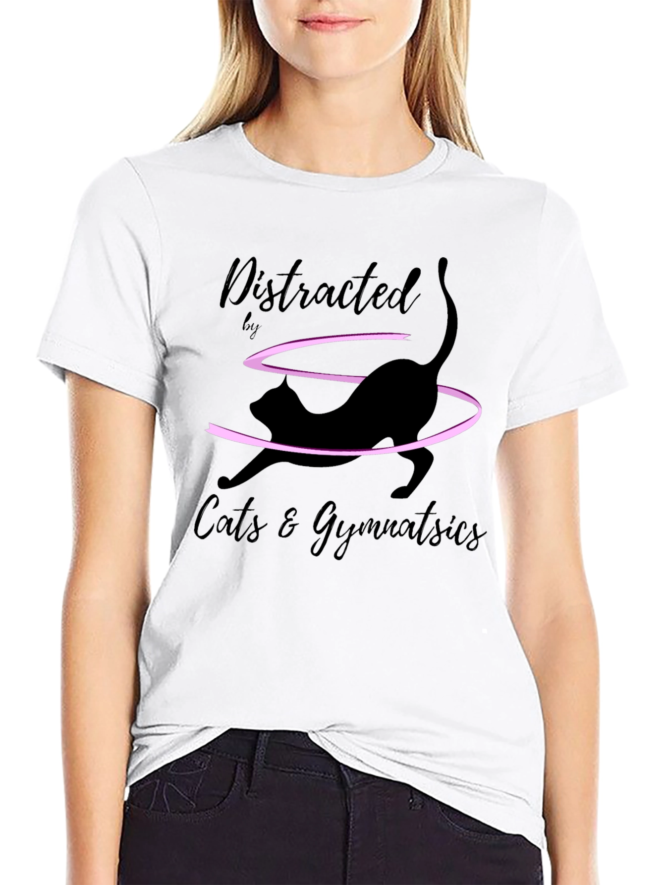 Distracted by Cats & Gymnastics Black T-Shirt