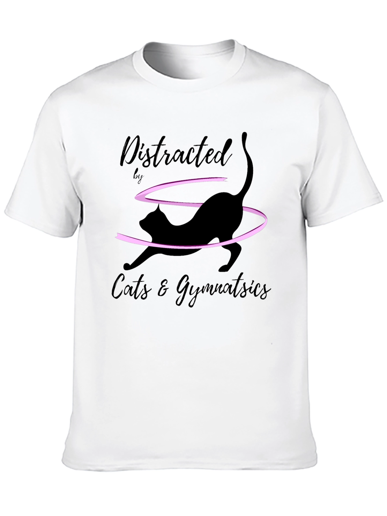 Distracted by Cats & Gymnastics Black T-Shirt