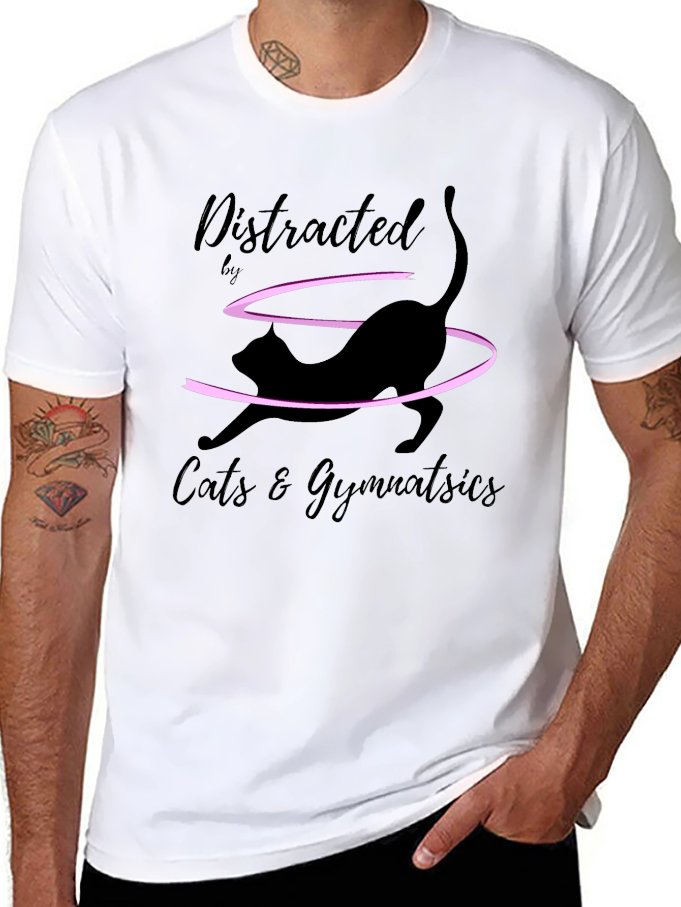 Distracted by Cats & Gymnastics Black T-Shirt