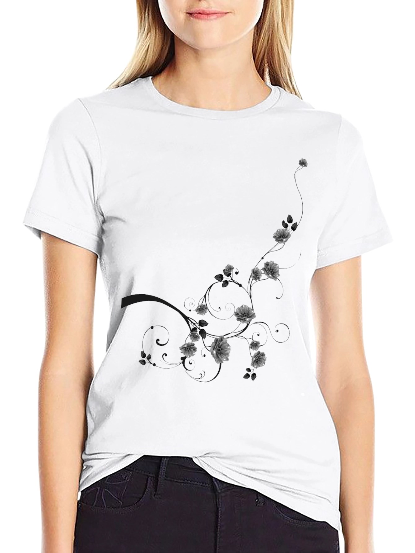 Mens Black Floral Graphic T-Shirt