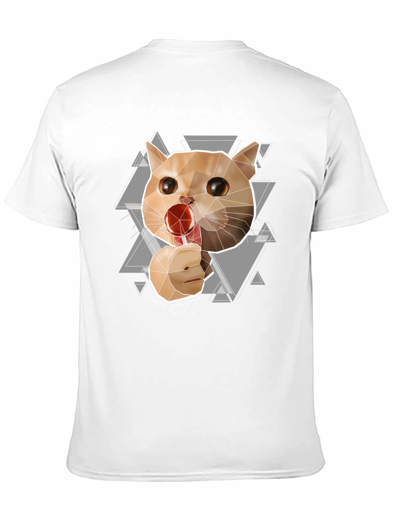 Geometric Cat Lollipop Graphic Tee - Black Cotton Blend
