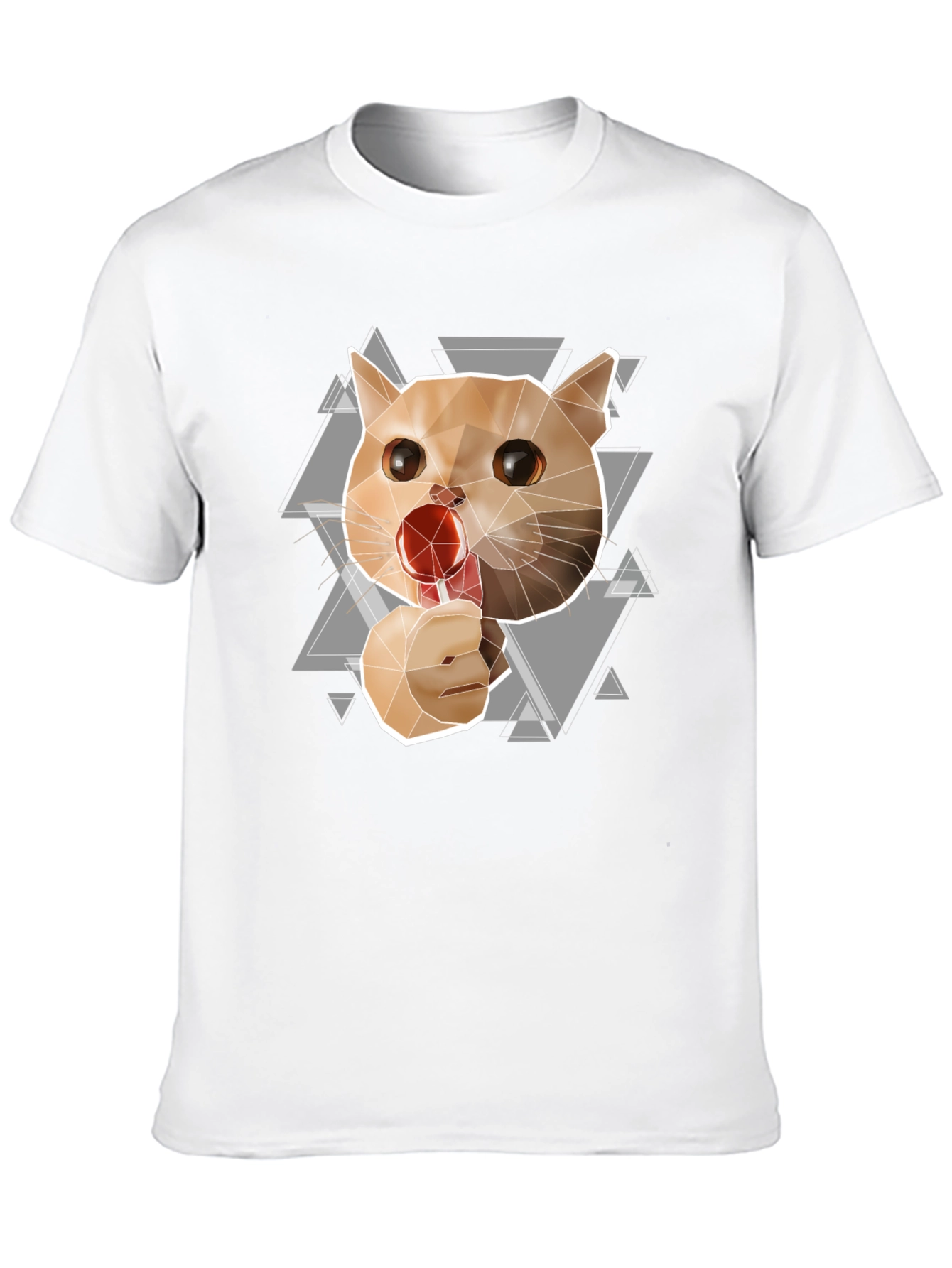 Geometric Cat Lollipop Graphic Tee - Black Cotton Blend