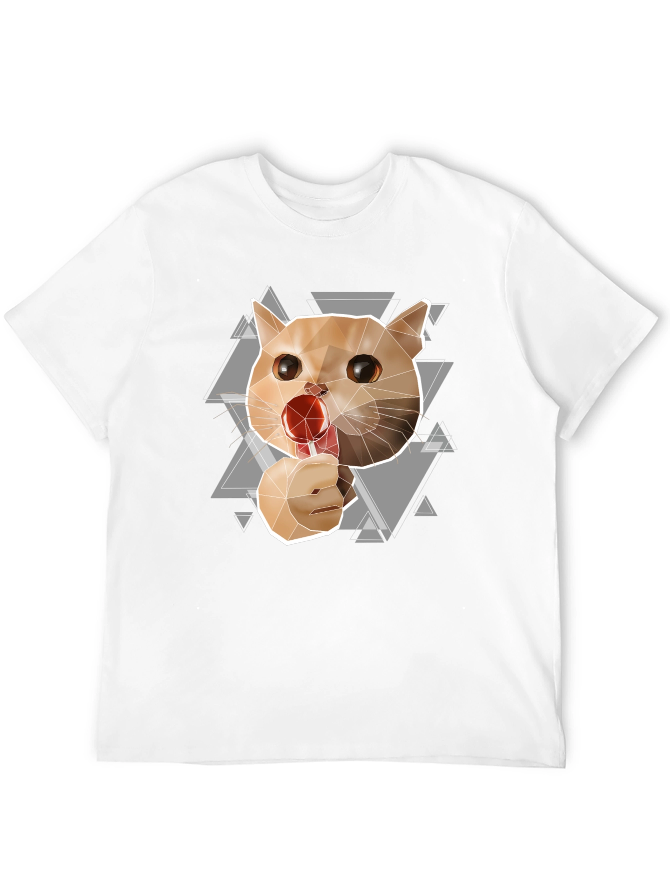 Geometric Cat Lollipop Graphic Tee - Black Cotton Blend