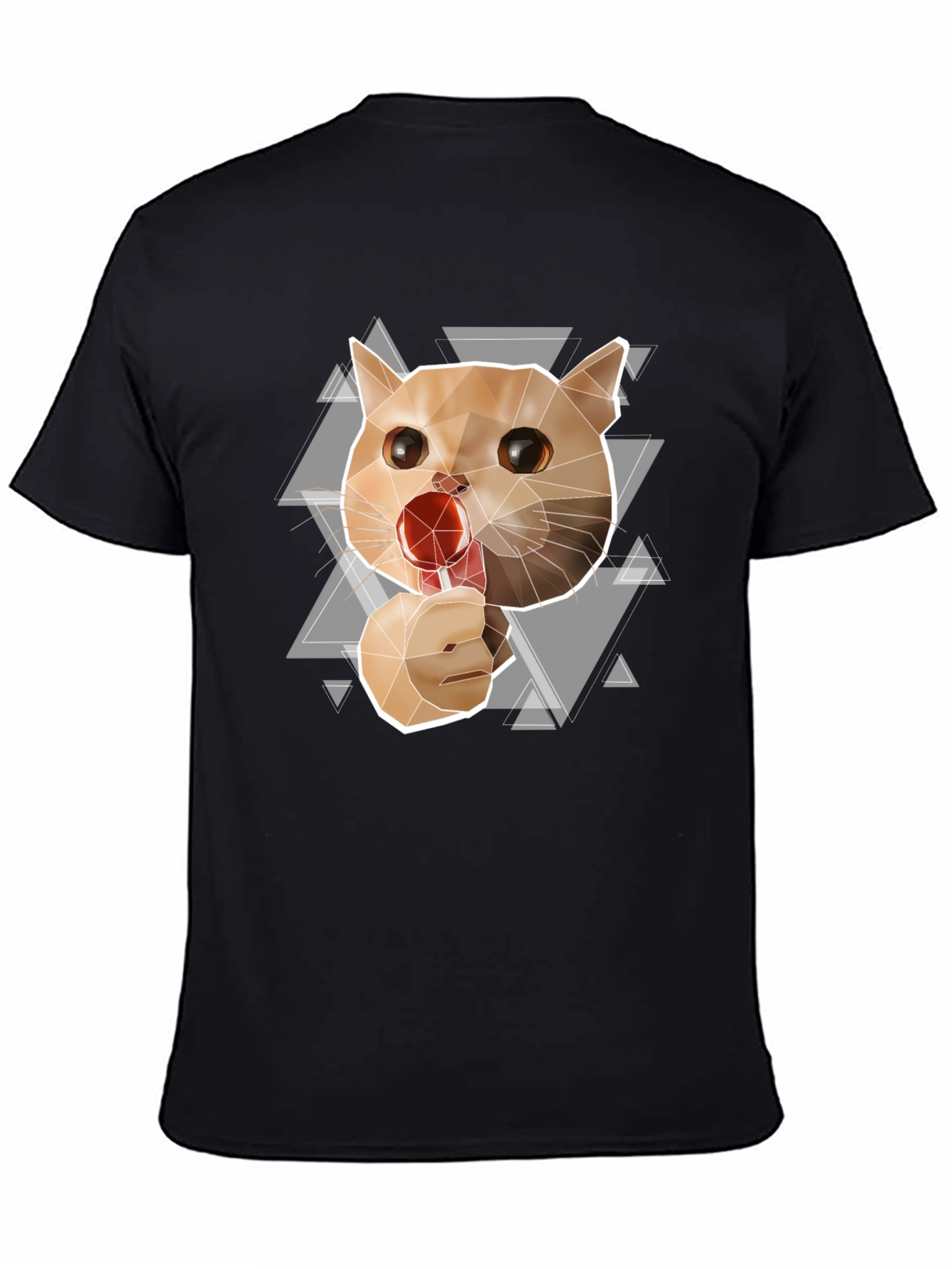 Geometric Cat Lollipop Graphic Tee - Black Cotton Blend