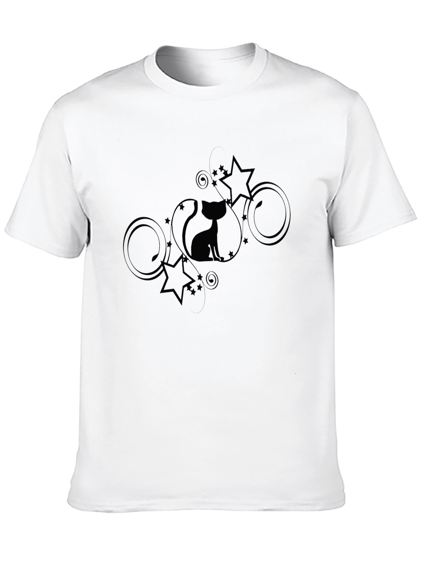 Stylish Black Cat & Stars Graphic T-Shirt