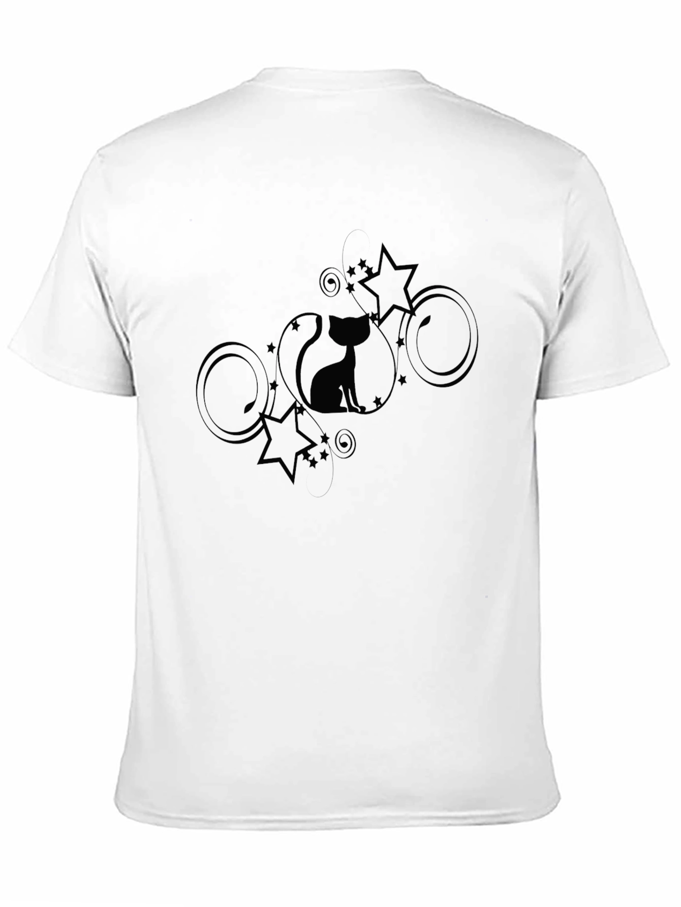 Stylish Black Cat & Stars Graphic T-Shirt