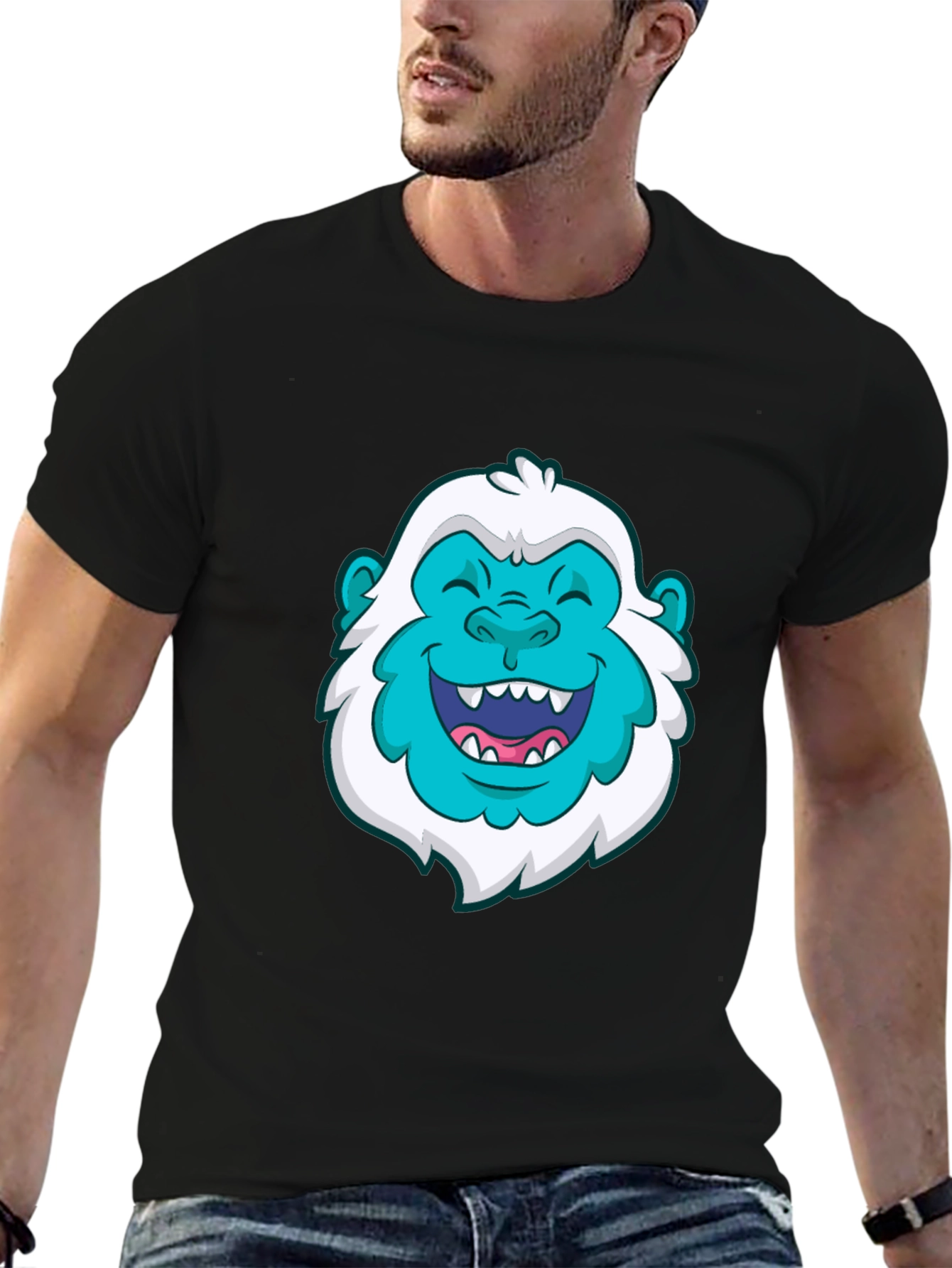 Fun Bigfoot Graphic Tee - Black Cotton T-Shirt
