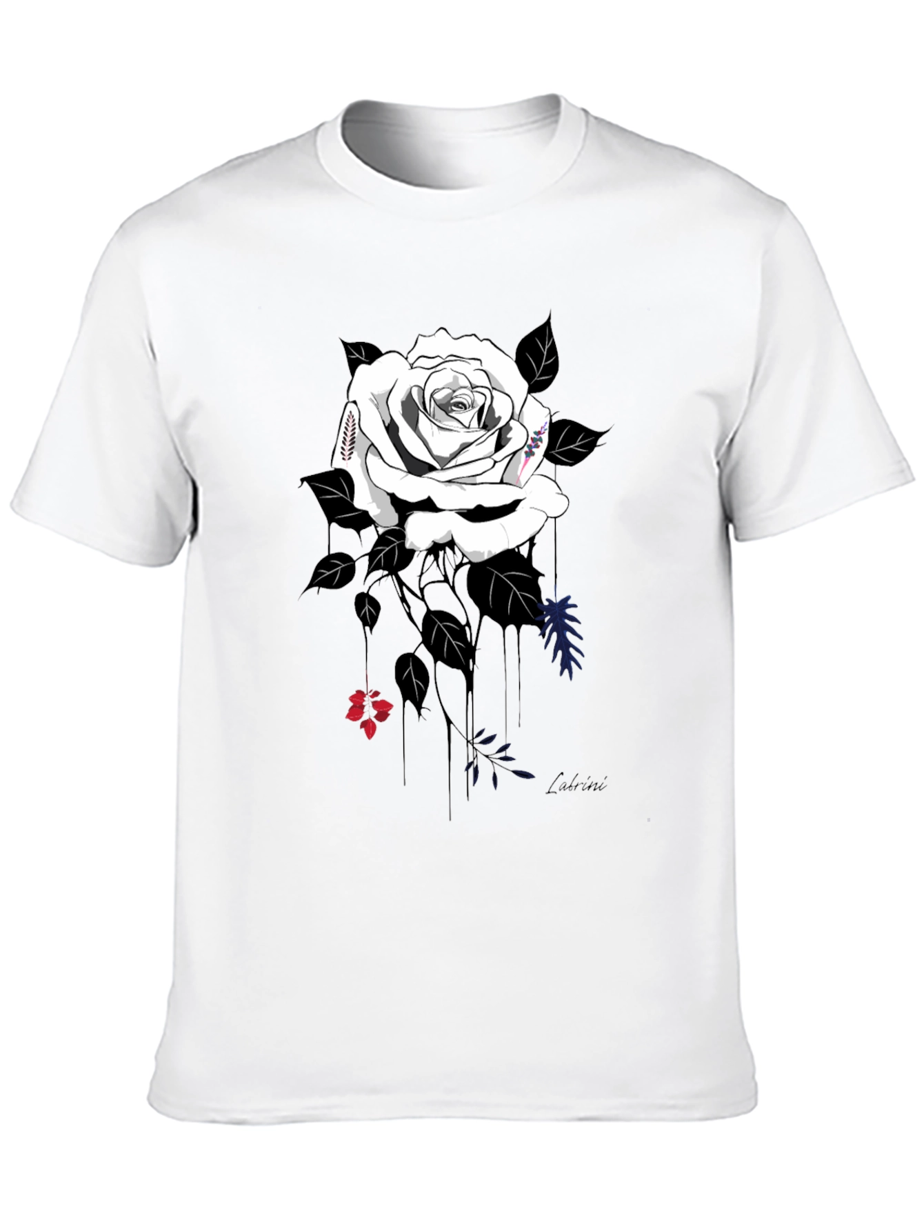Elegant Rose Graphic Tee - Stylish Black Cotton Blend