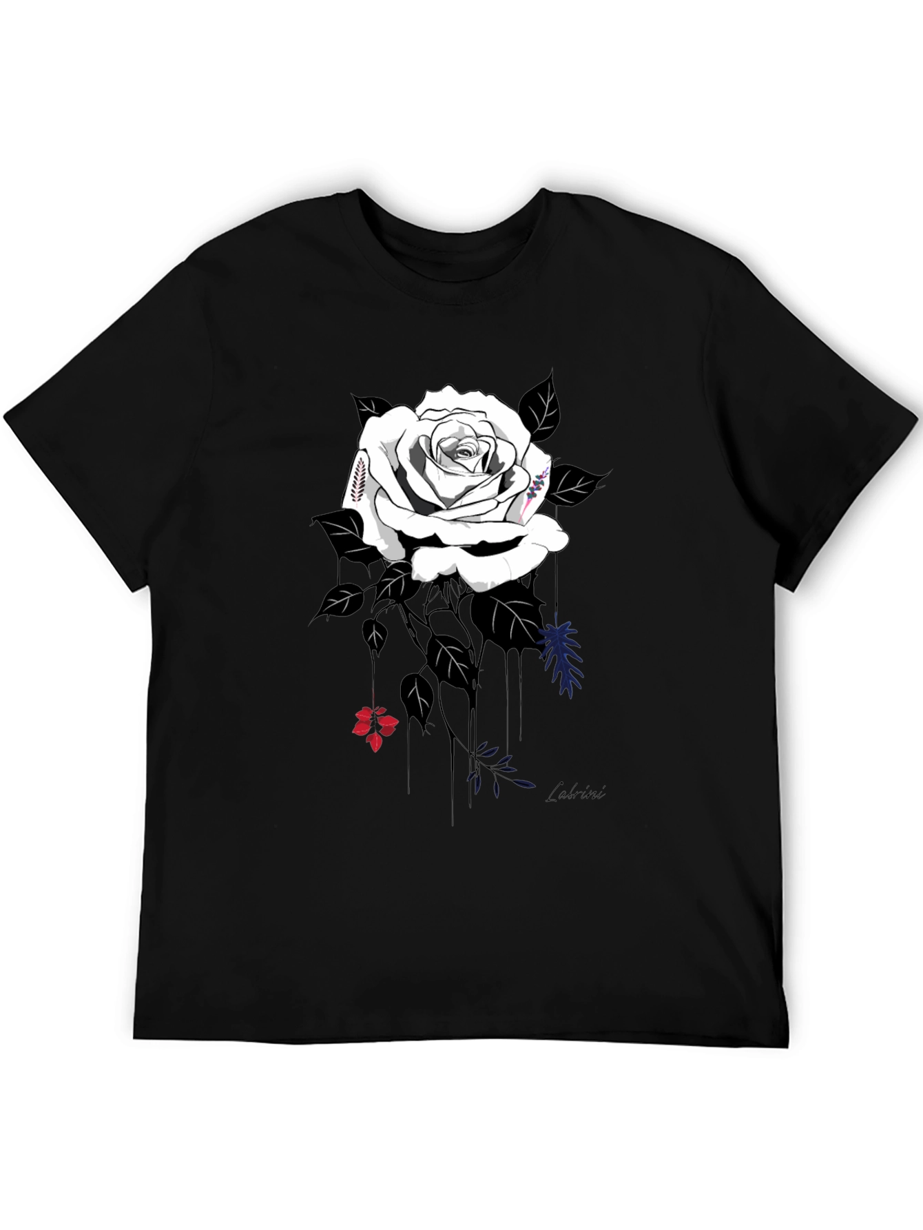 Elegant Rose Graphic Tee - Stylish Black Cotton Blend