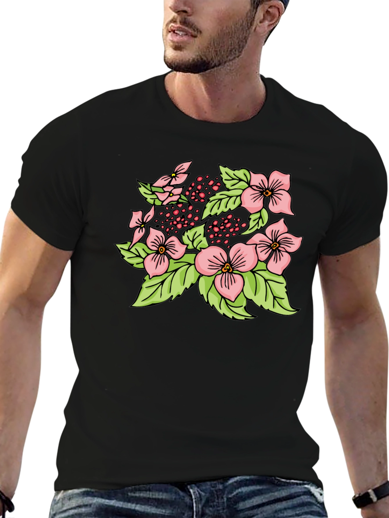 Floral Print Black T-Shirt