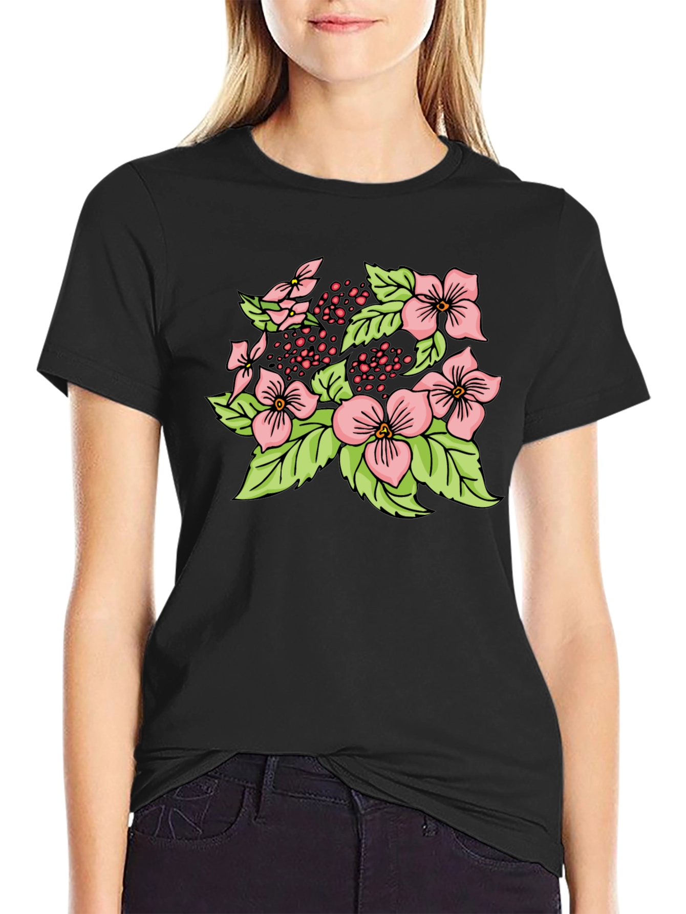 Floral Print Black T-Shirt
