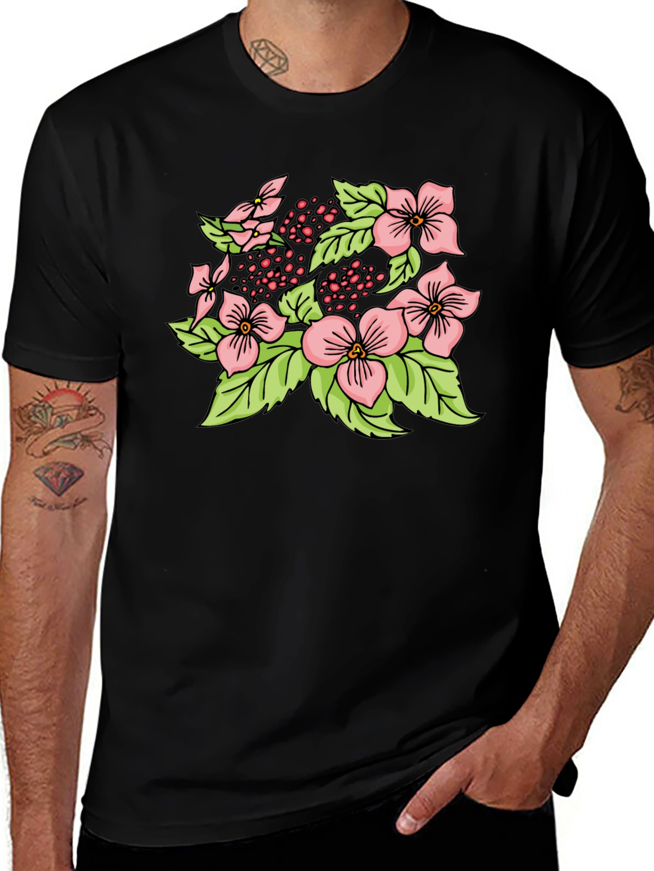 Floral Print Black T-Shirt