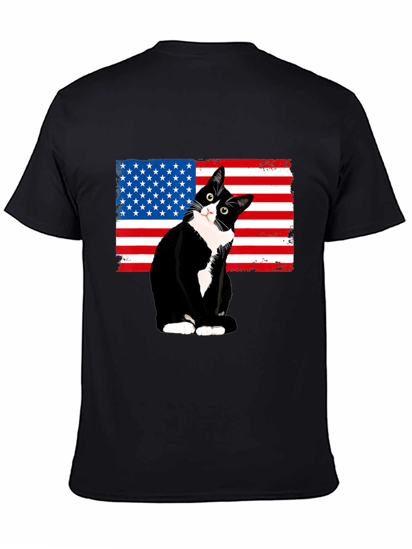 Patriotic Cat USA Flag T-Shirt - Black