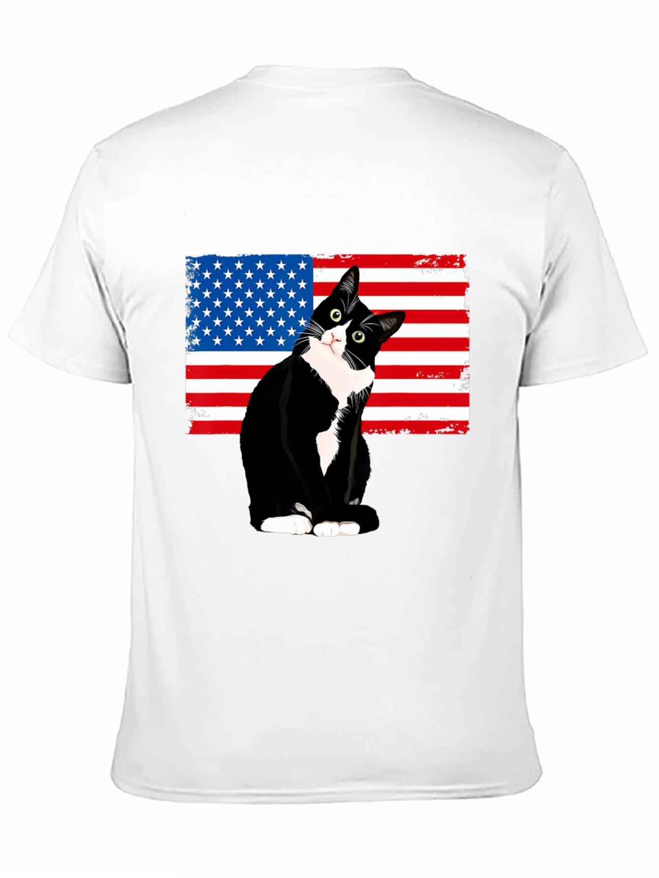 Patriotic Cat USA Flag T-Shirt - Black