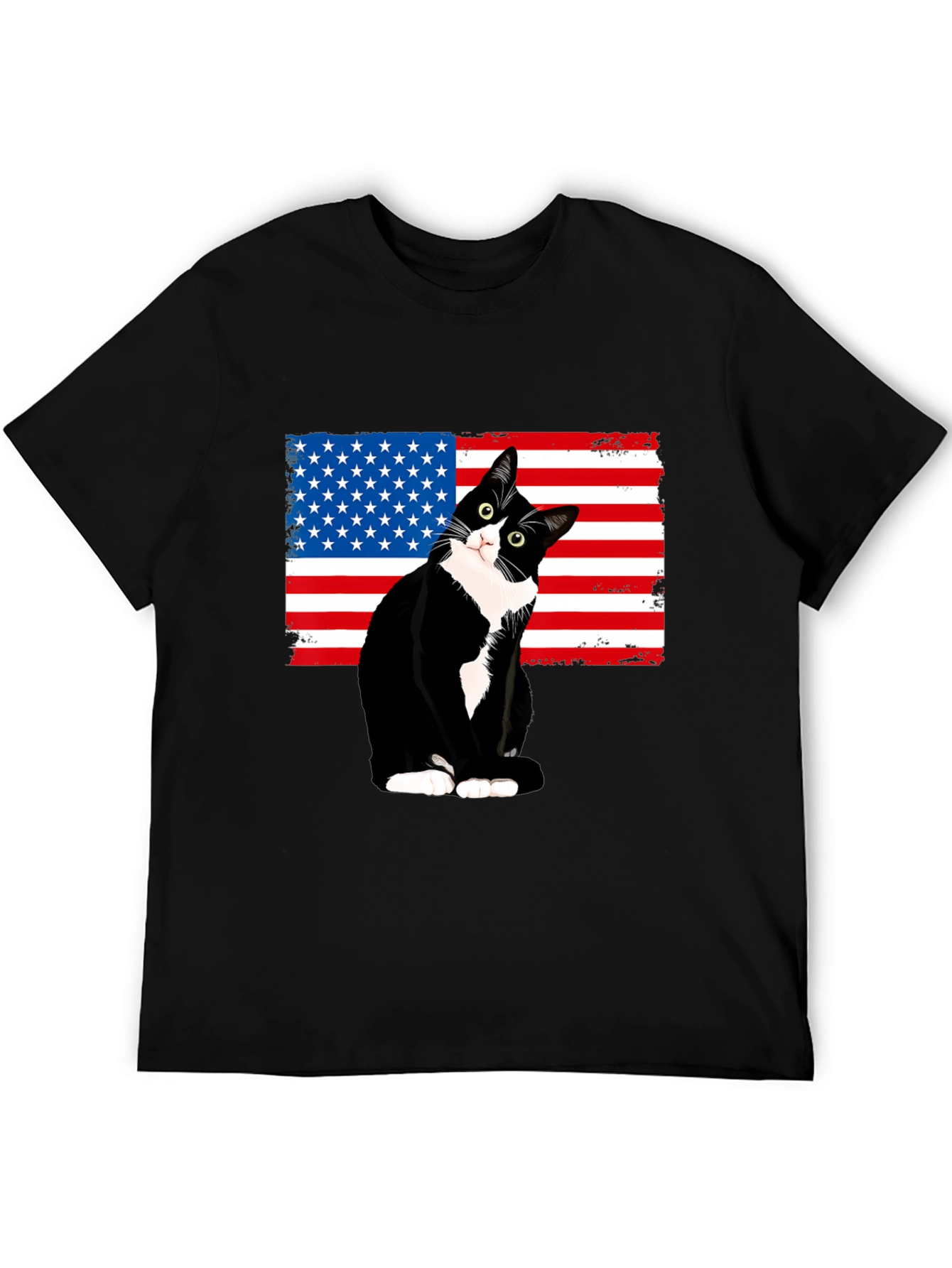 Patriotic Cat USA Flag T-Shirt - Black
