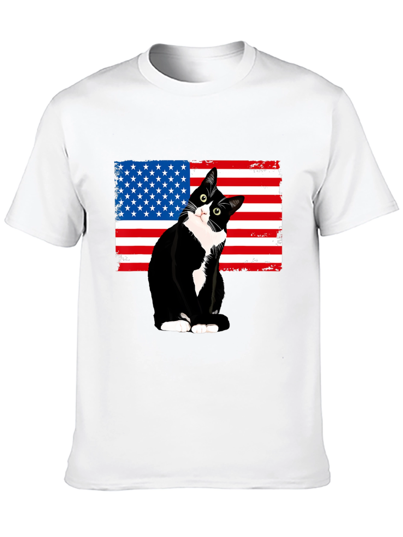 Patriotic Cat USA Flag T-Shirt - Black