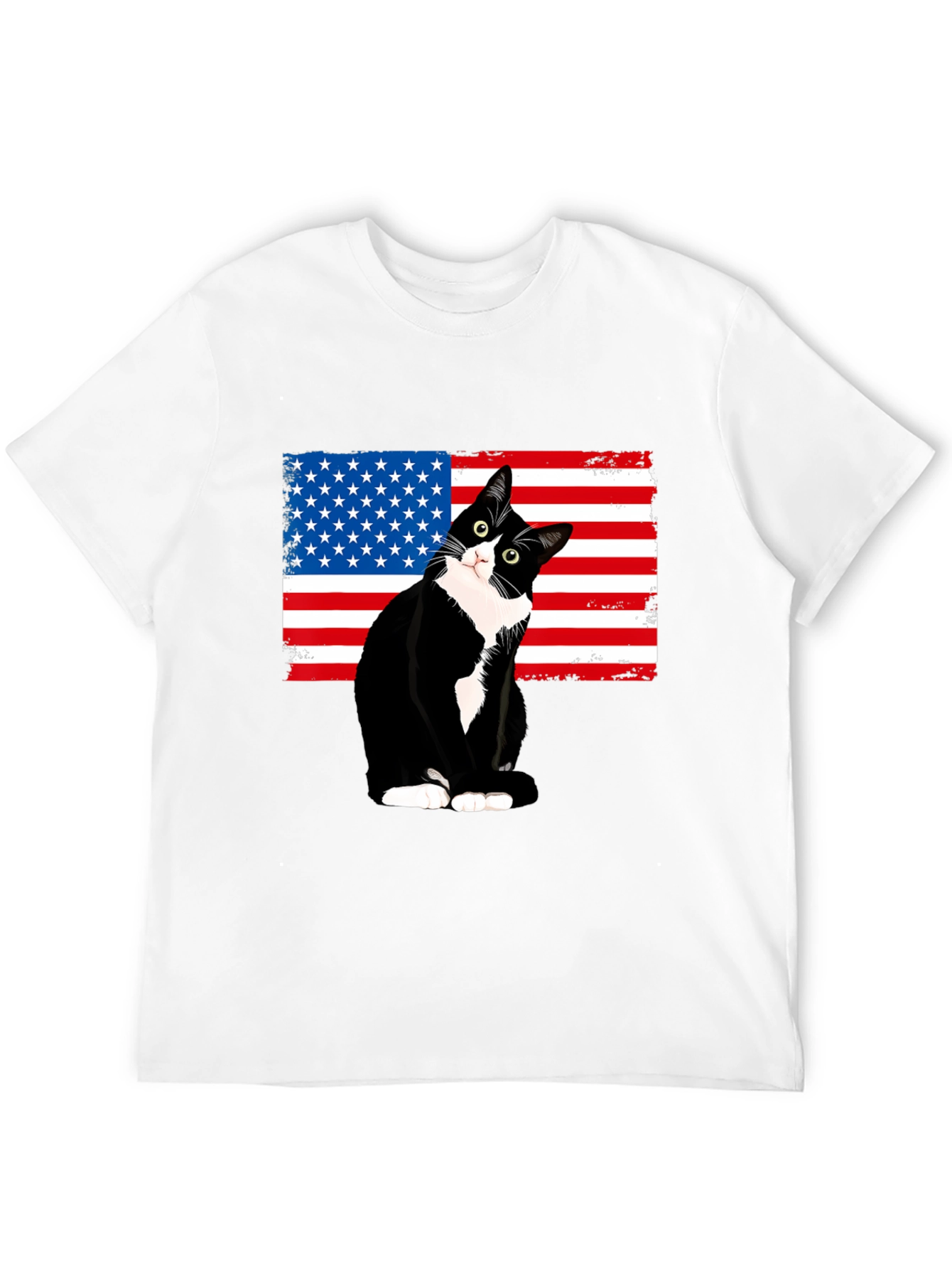 Patriotic Cat USA Flag T-Shirt - Black
